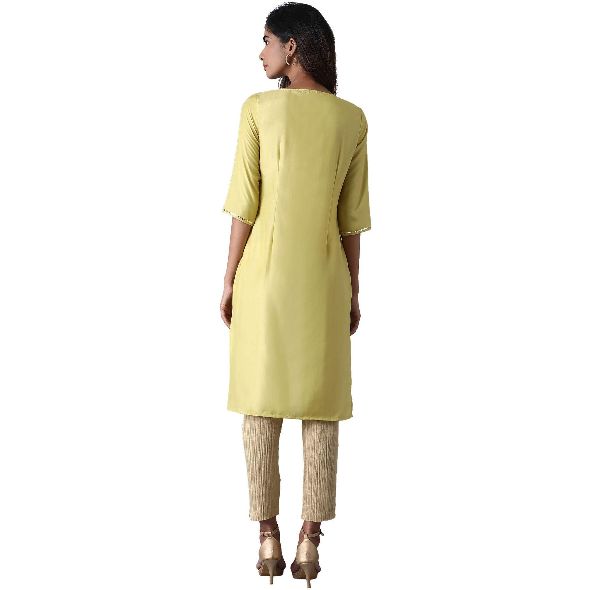 W For Woman Yellow Glitter Printed Kurta_20Auw14111-115578_2Xl
