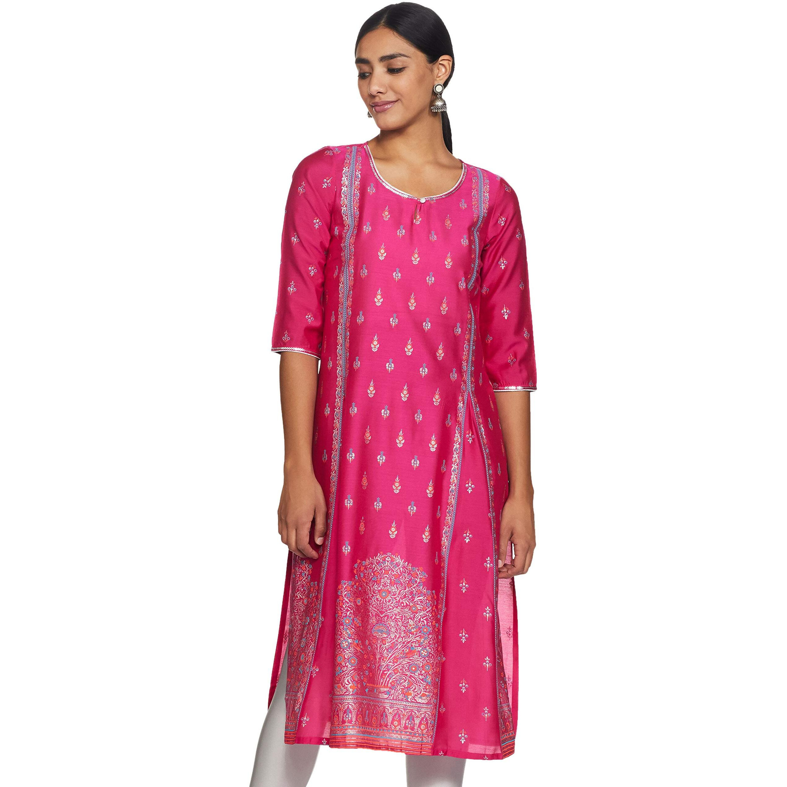 Aurelia Women's Rayon Regular Kurta (20Aua11710-502064_Pink_S)