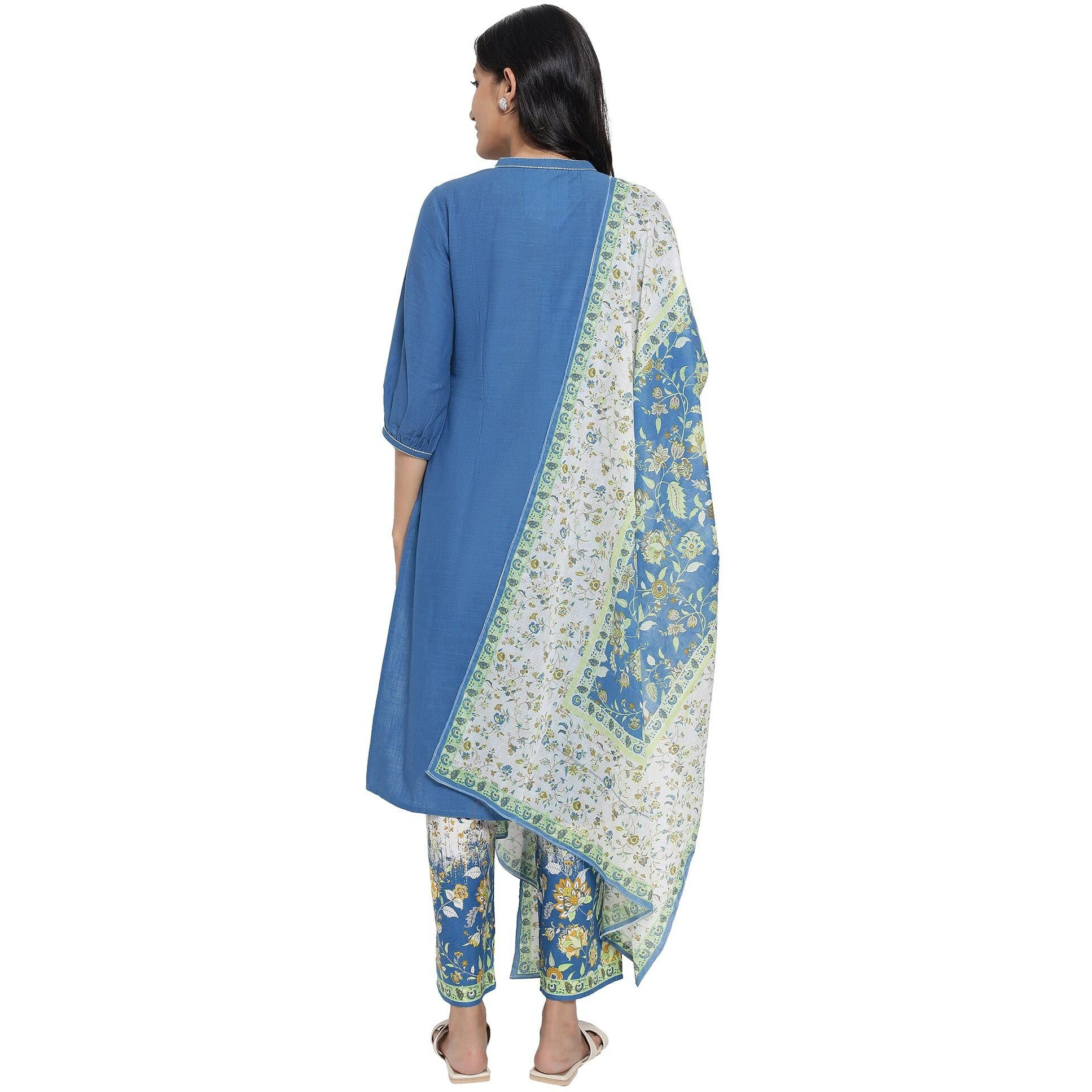 Aurelia Women's Cotton Kurta, Palazzo & Dupatta (21Auas12598-603053_Mid Blue_Xs)