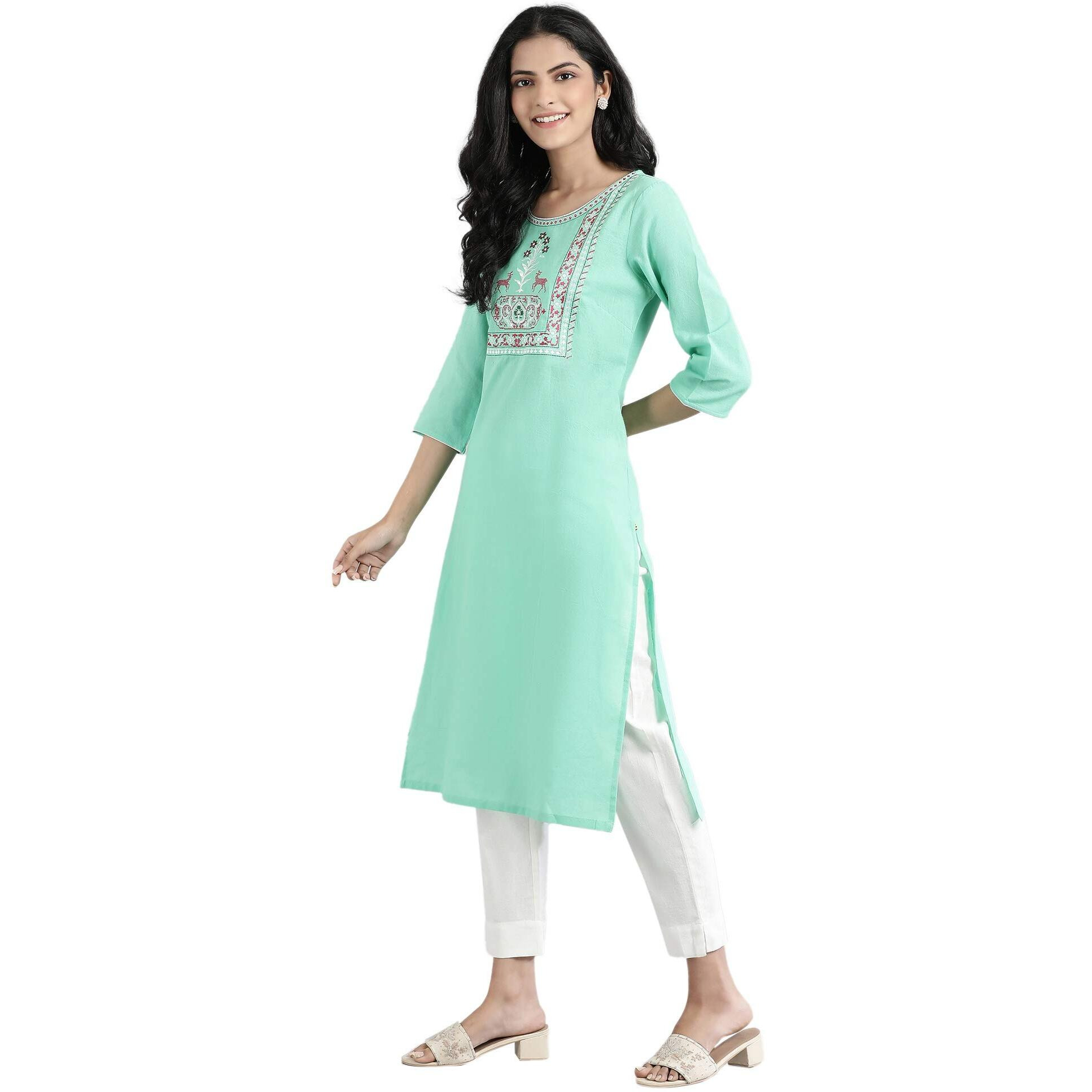 Aurelia Women's Cotton Regular Kurta (20Sta111894-700278_Arcadia Green_S)