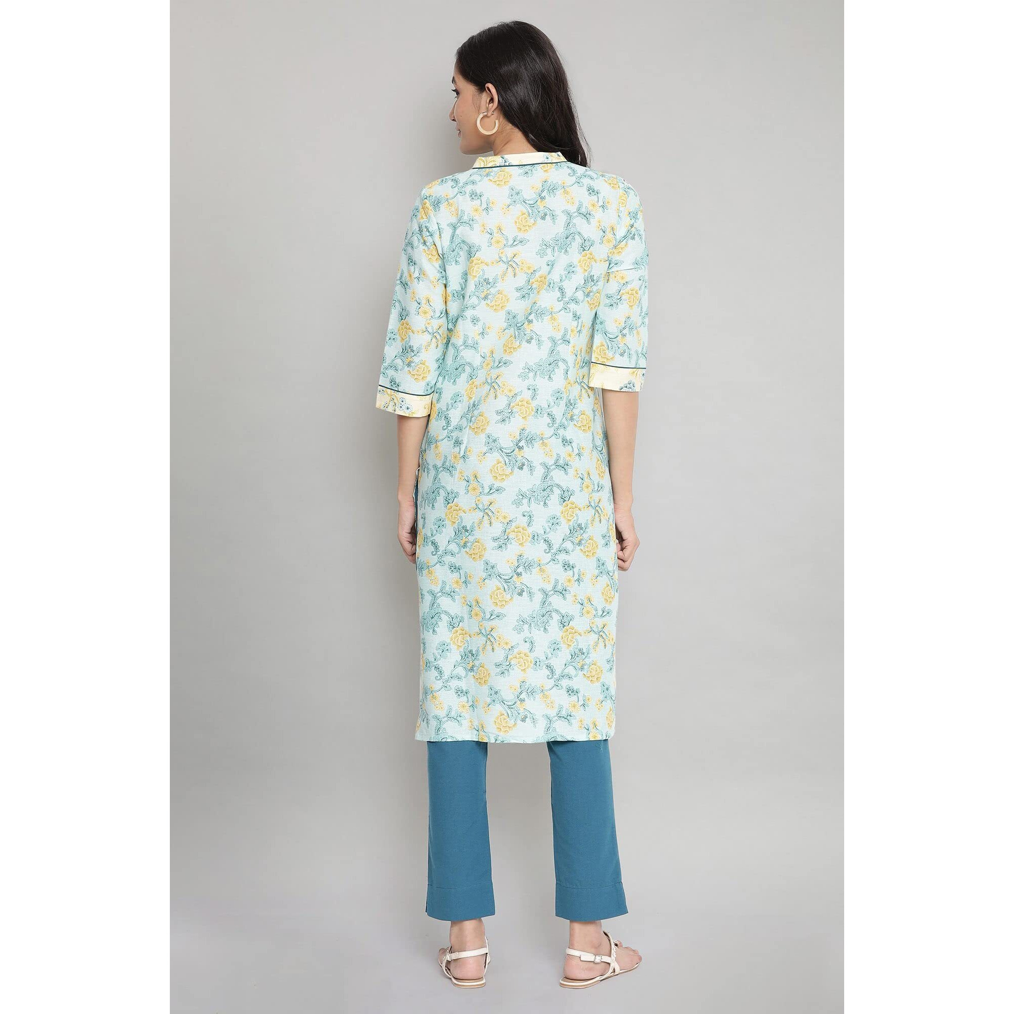 Aurelia Women's Viscose Floral Regular Kurta (21Aua12492-503541_Blue_M)