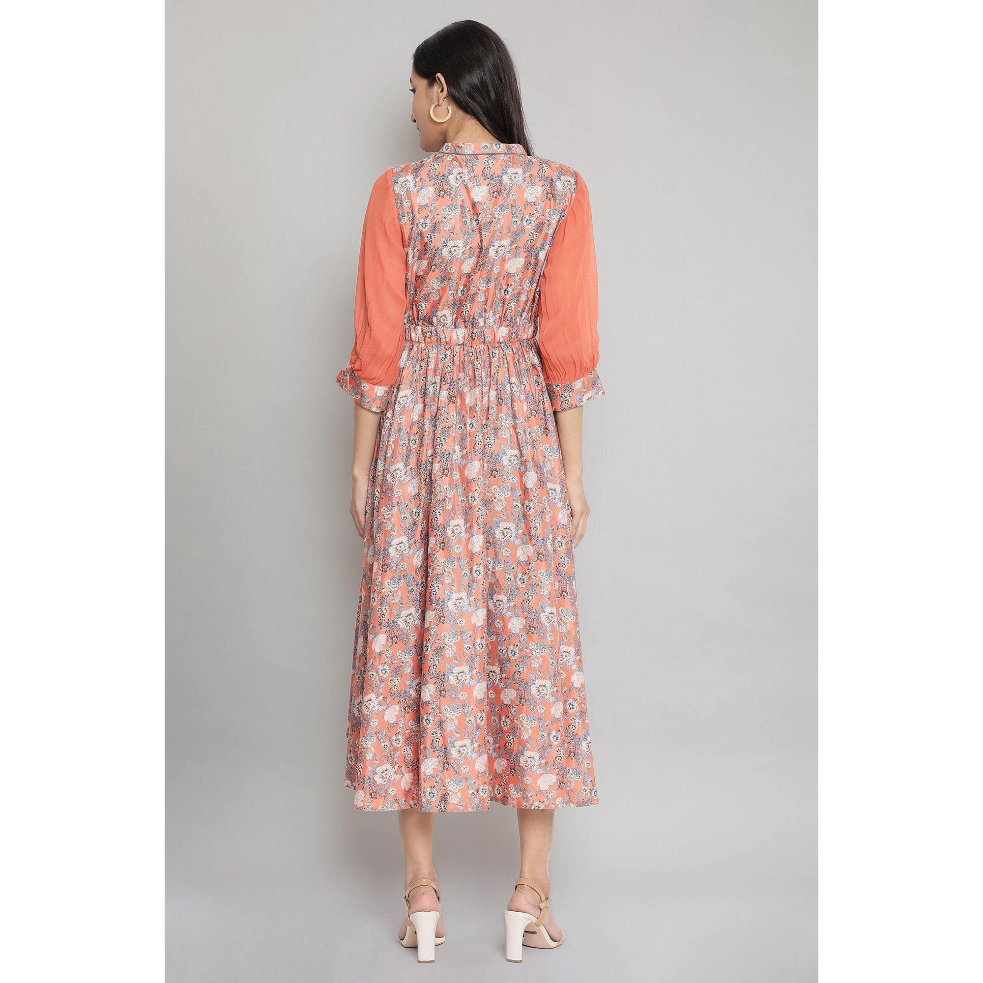 Aurelia Women's Polyester Peach Melba Floral High-Low Dress Below The Knee (21Aua12478-503536 S)