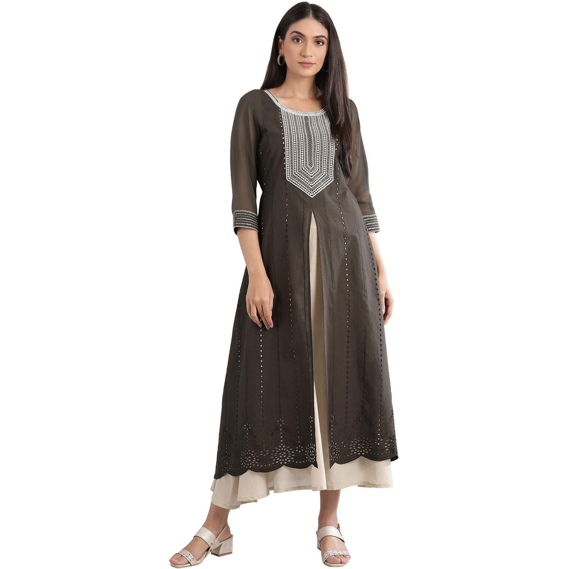 Aurelia Women's Cotton Loose Kurta (20Aud10350-602048_Grey_S)