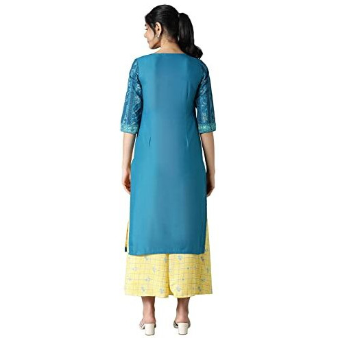 Aurelia Women's Blue Floral Printed Printed Cotton Regular Kurta