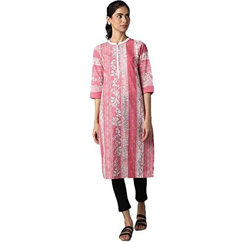 Aurelia Printed Cotton Mandarin Womens Casual Wear Kurta (Pink, Small)