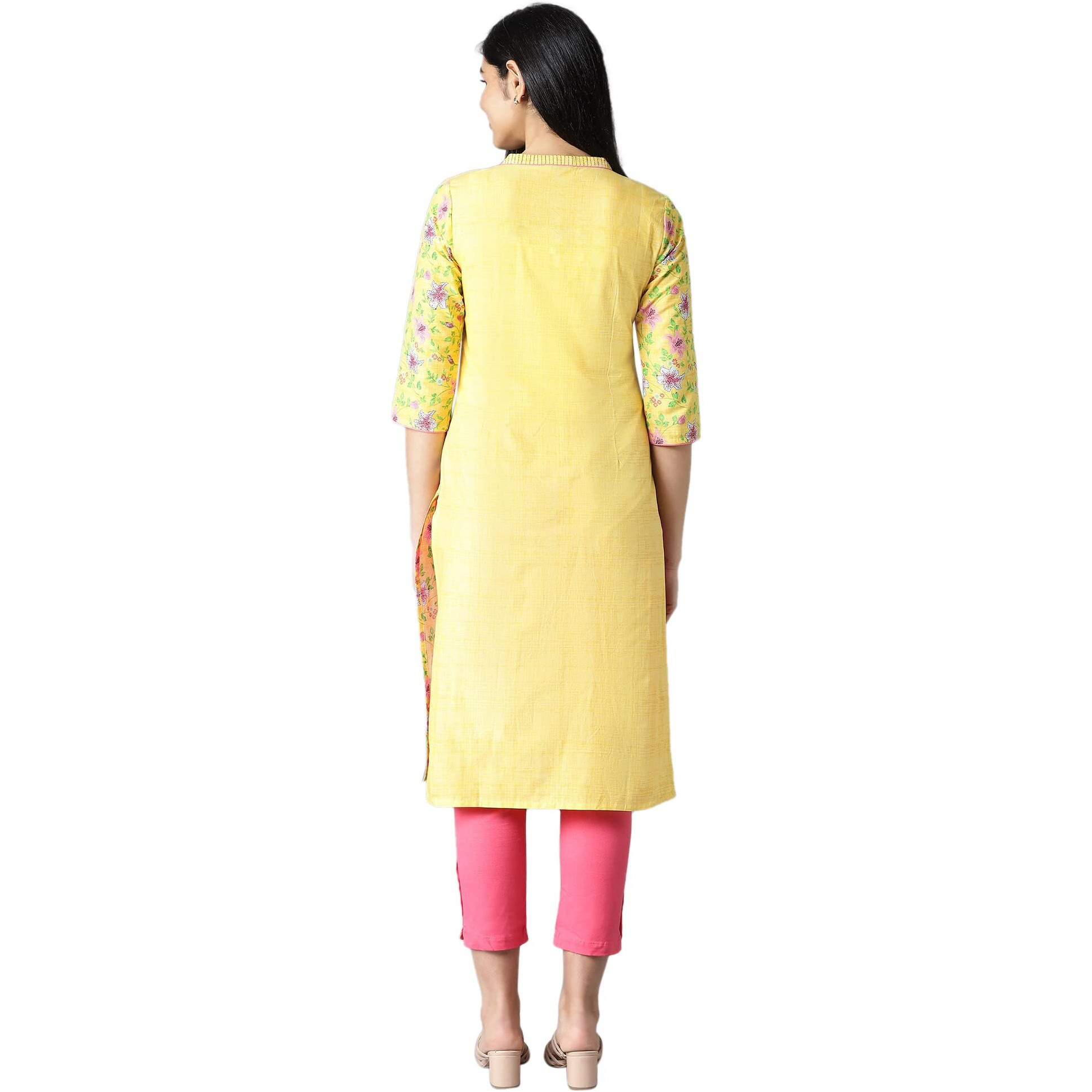 Aurelia Women's Cotton Printed Regular Kurta (21Aua12493-504365_Yellow_Xs)