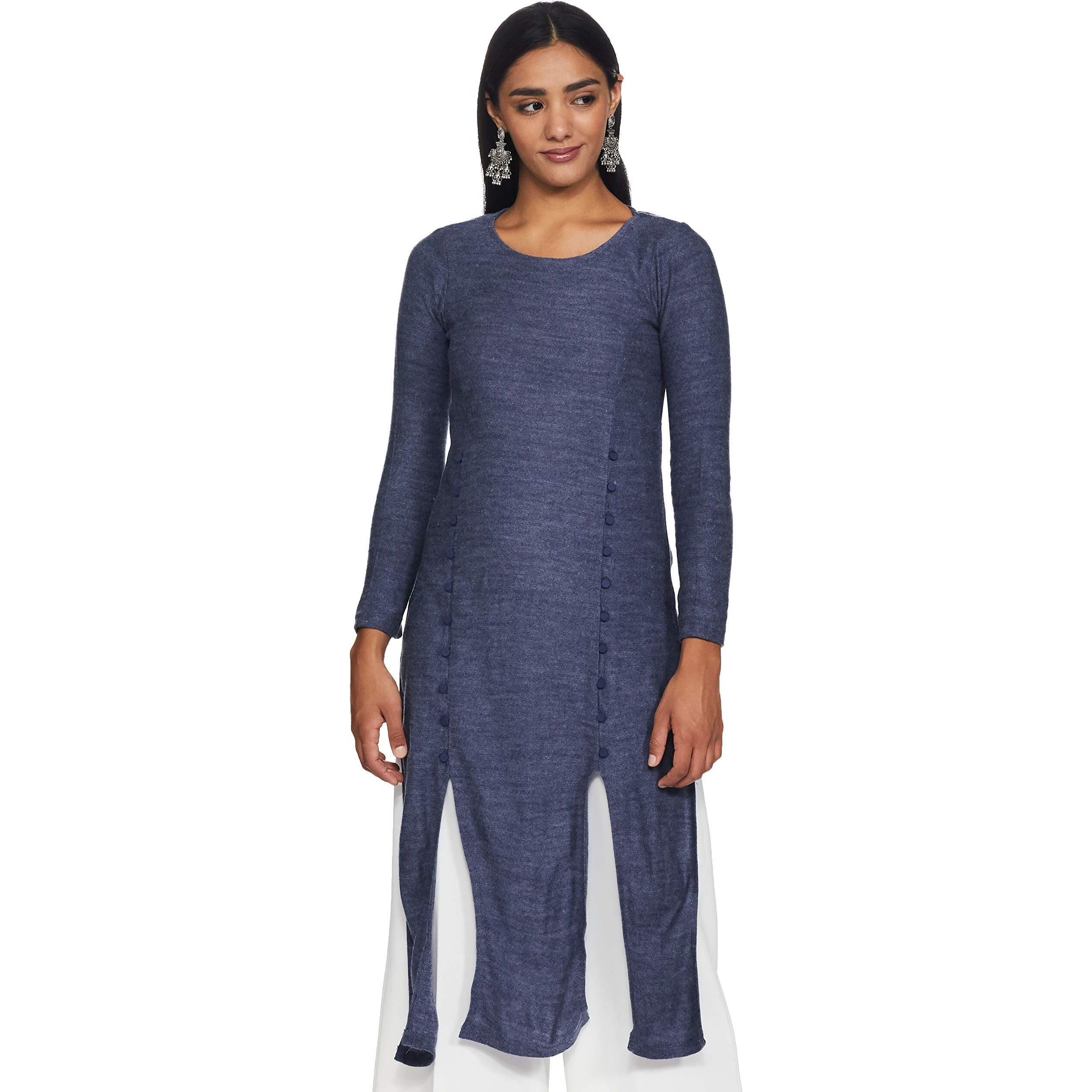 Aurelia Women's Wool Regular Kurta (20Noa11635-701359_Blue_S)