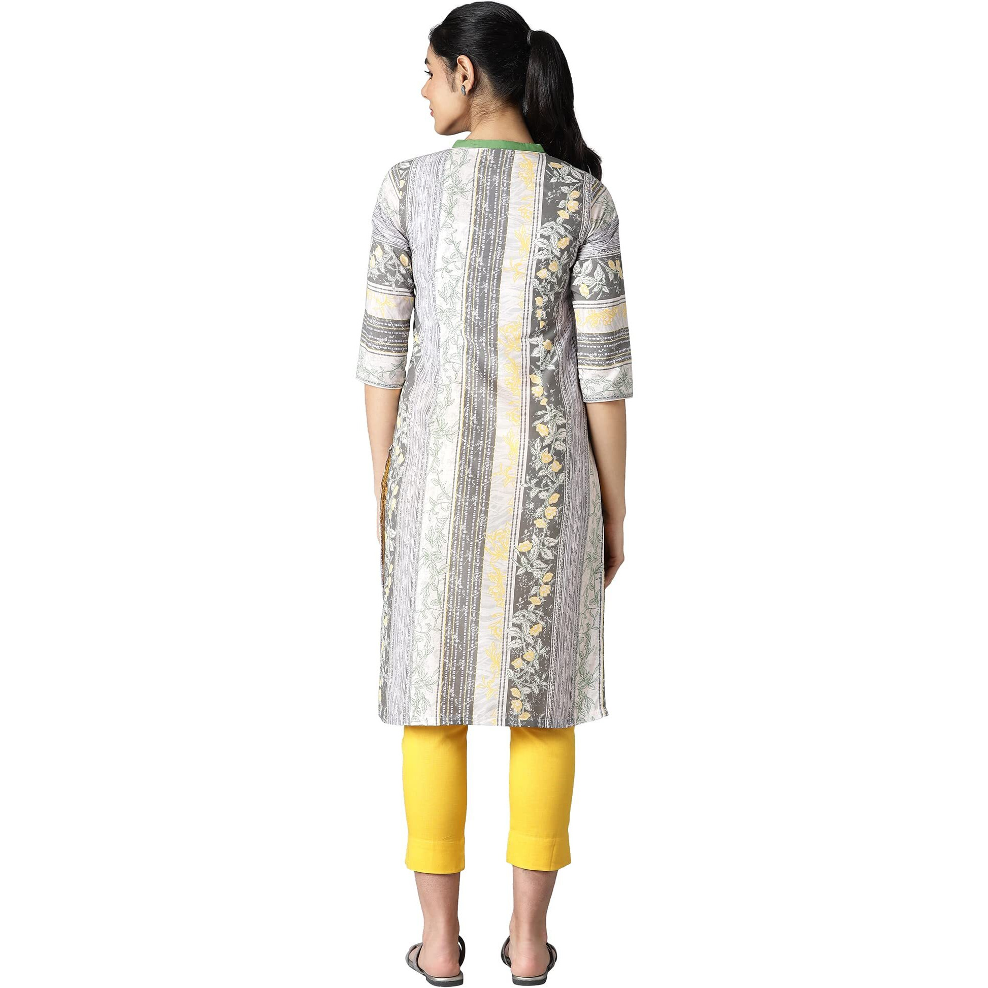 Aurelia Women's Cotton Printed Regular Kurta (21Aua12490-504368_Light Grey_Xs)