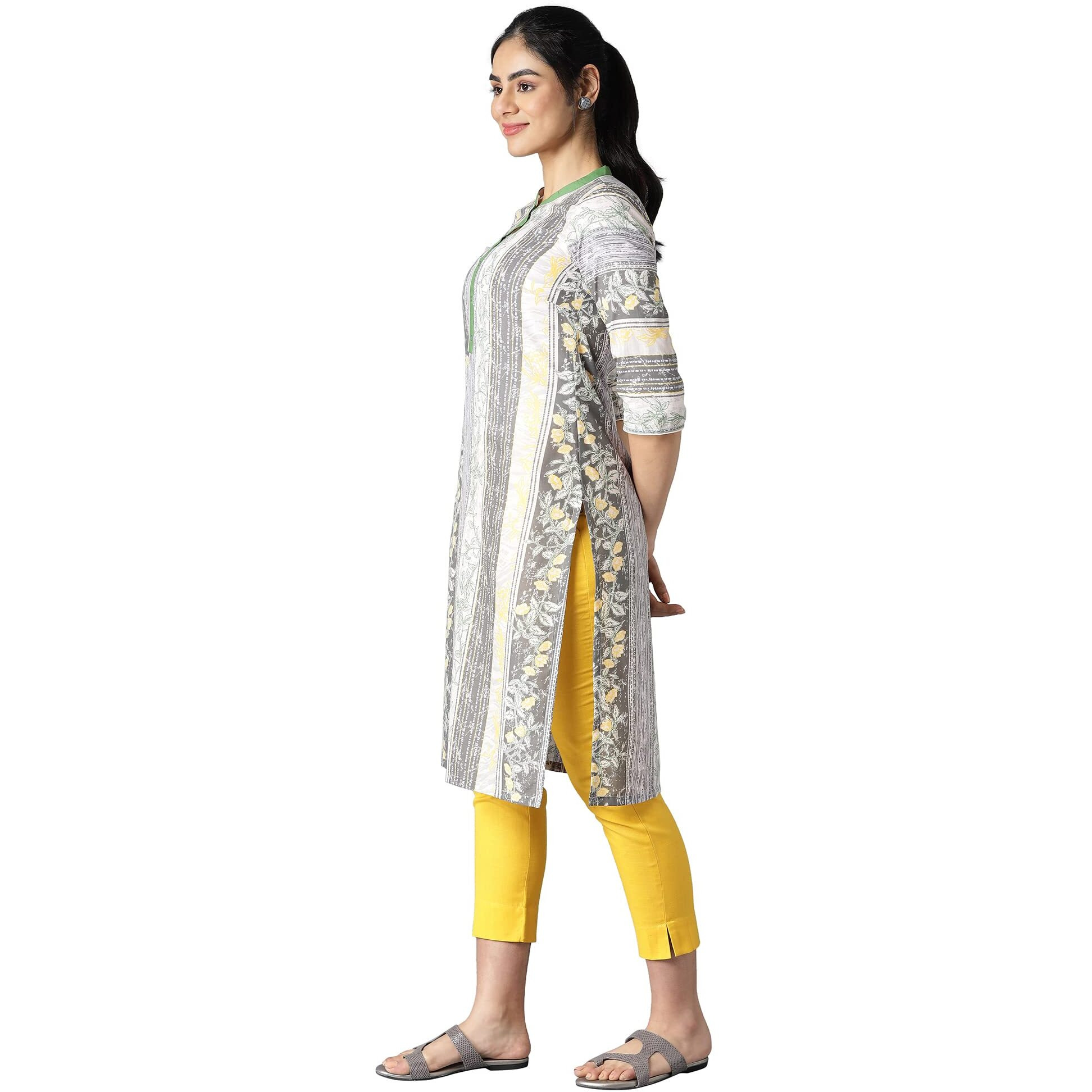 Aurelia Women's Cotton Printed Regular Kurta (21Aua12490-504368_Light Grey_Xs)