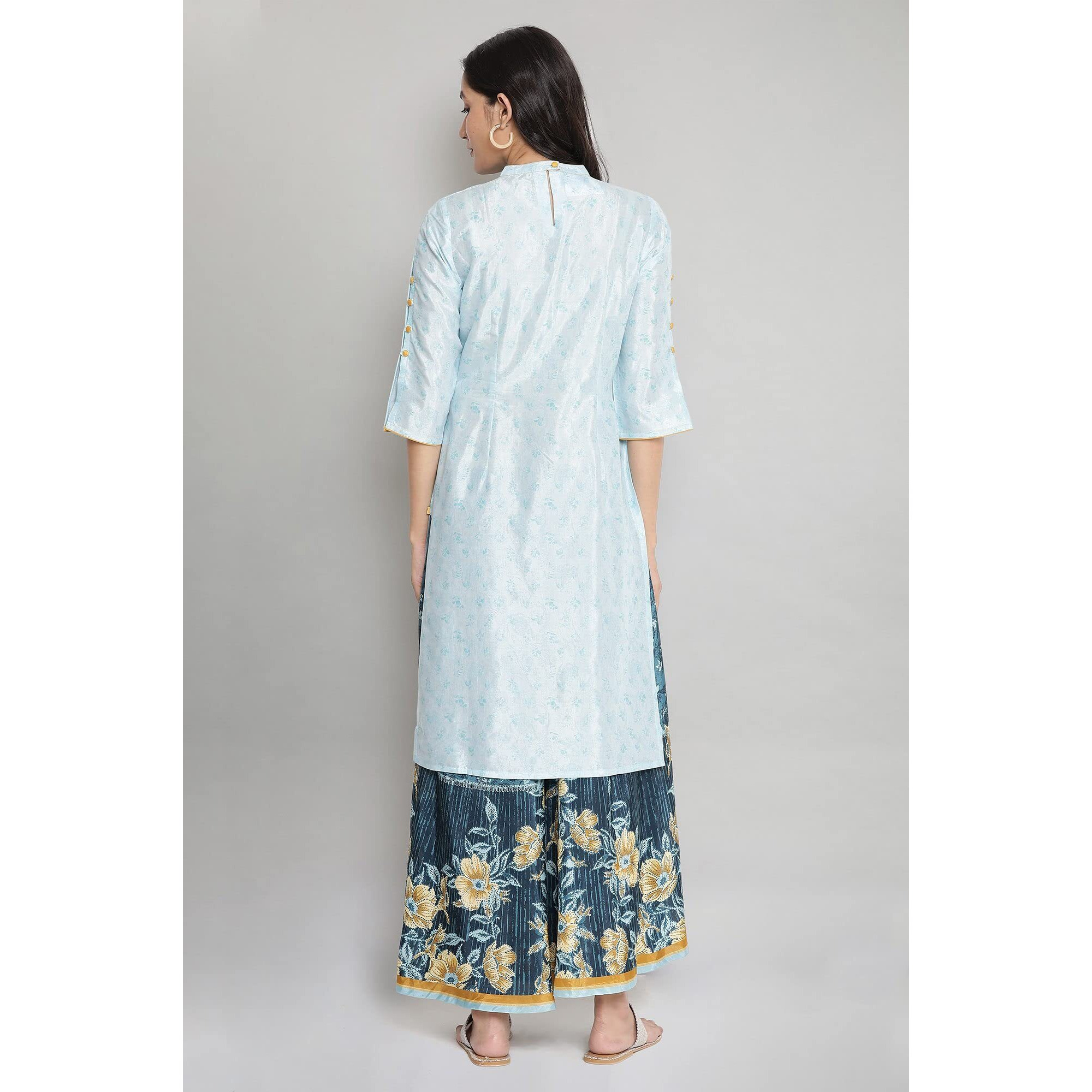 Aurelia Women's Polyester Floral Regular Kurta (21Aua12496-504363_Blue_S)