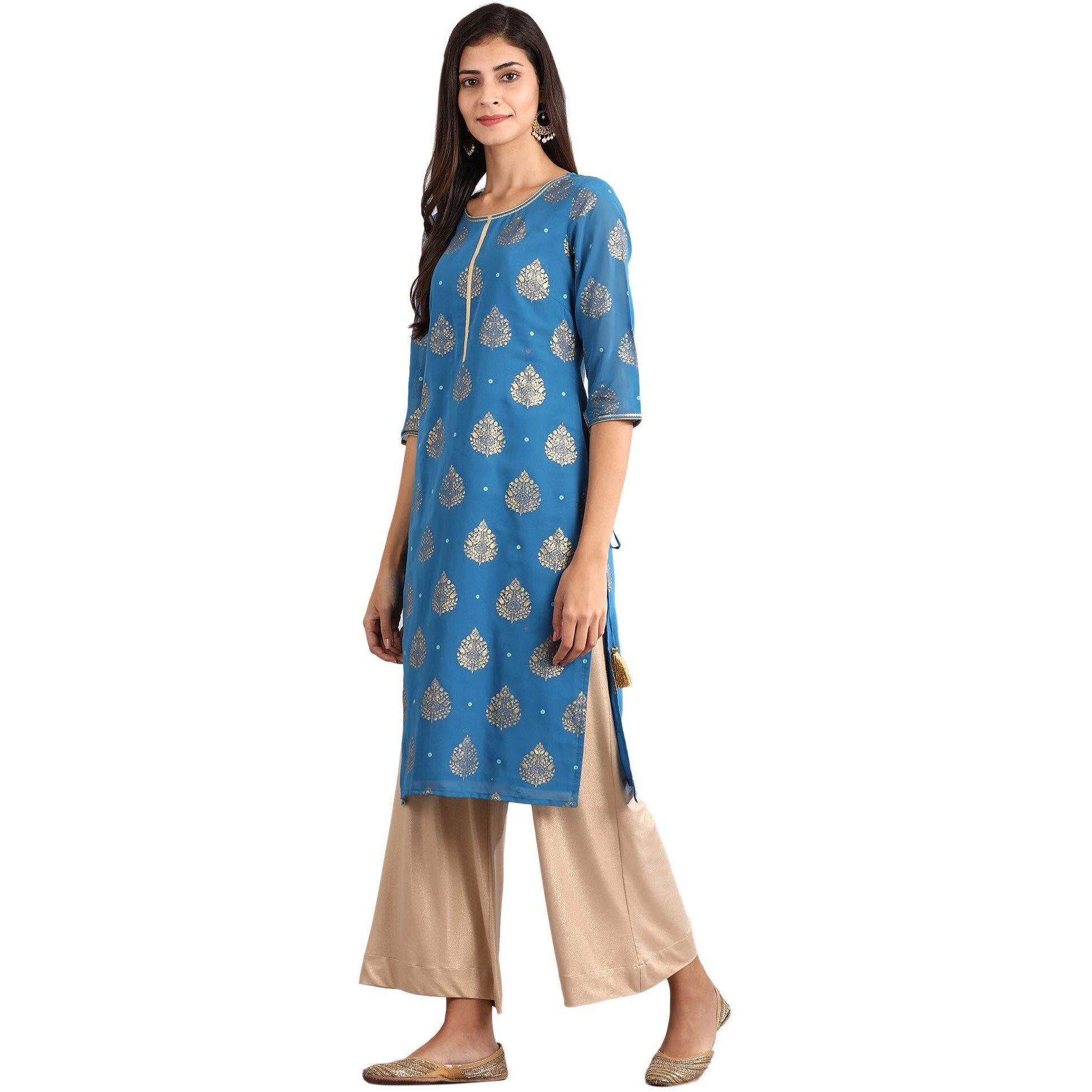 Aurelia Women's Rayon Regular Kurta (21Fea11379-501543_Blue_Xs)