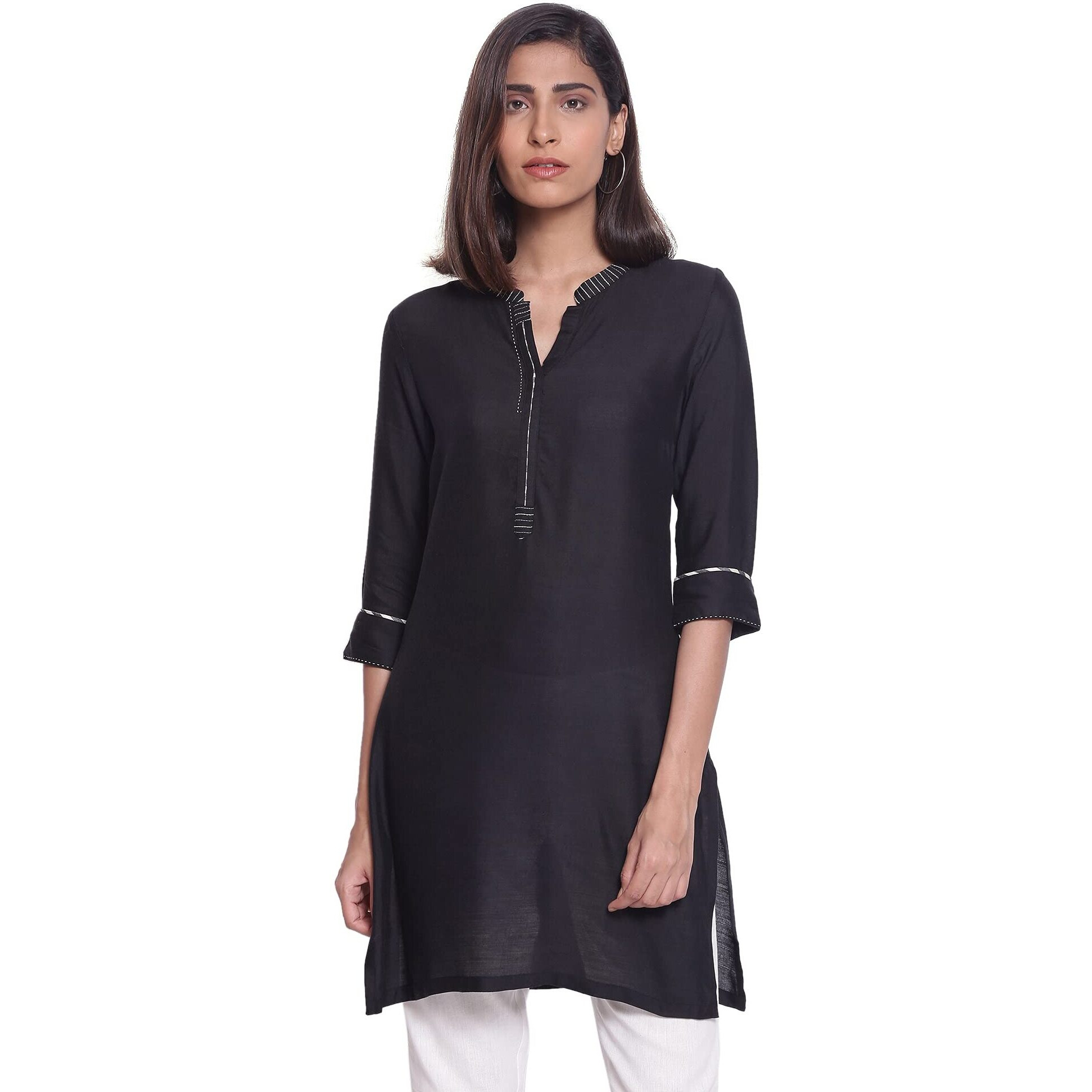 W For Woman Women's Rayon Regular Fit Kurta (21Few14380-214569_Black