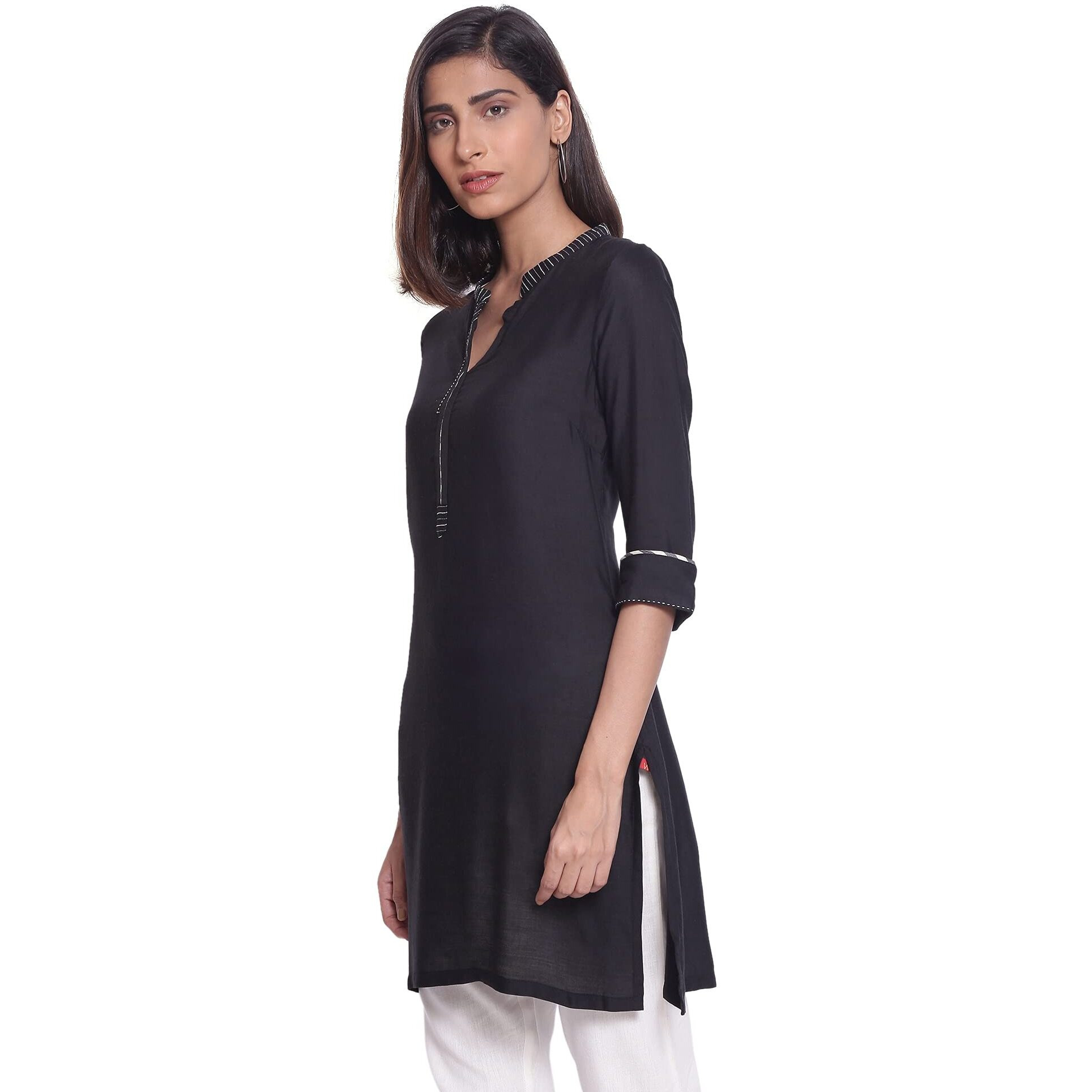 W For Woman Women's Rayon Regular Fit Kurta (21Few14380-214569_Black