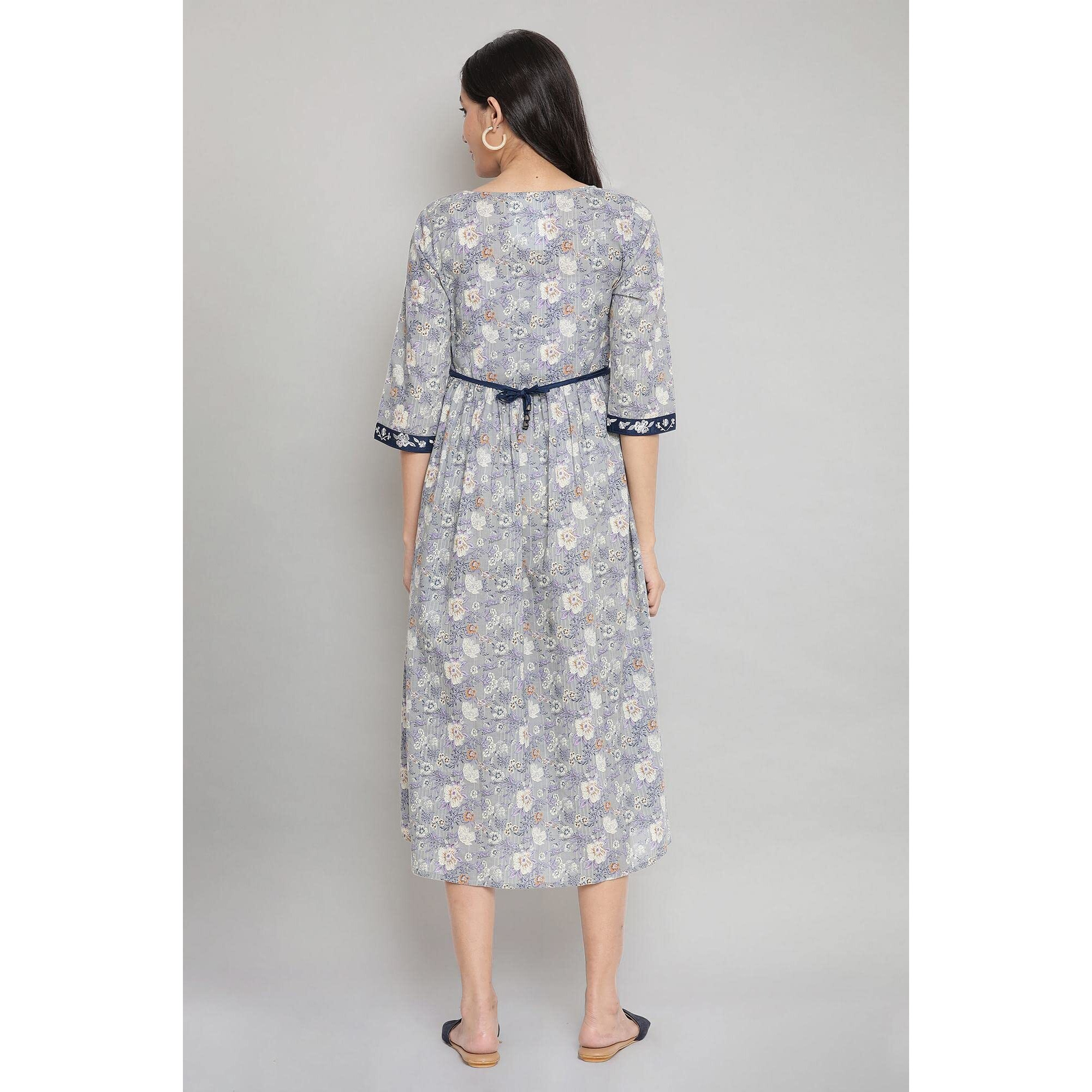 Aurelia Women's Stonewash Grey Cotton Gathered Dress