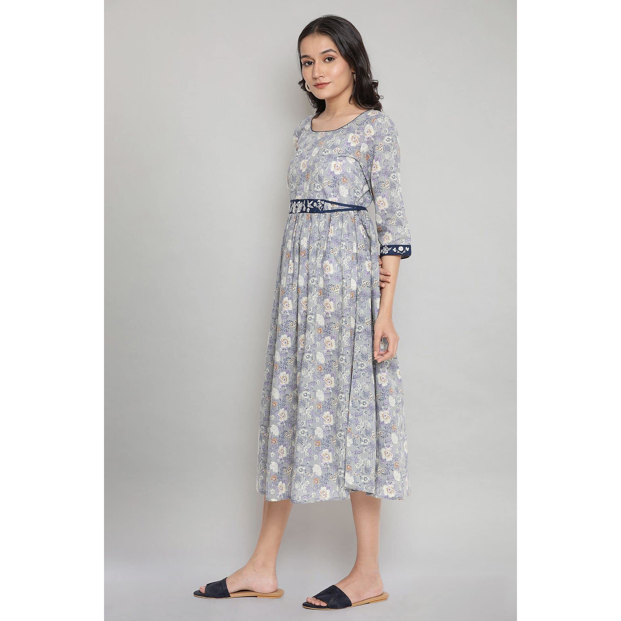 Aurelia Women's Stonewash Grey Cotton Gathered Dress