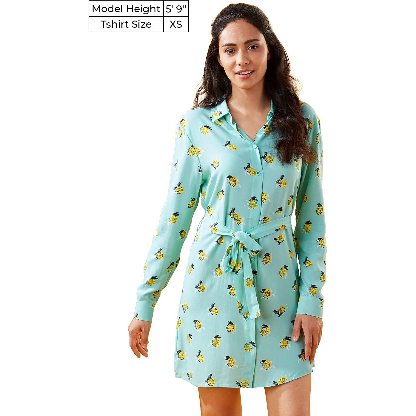 The Souled Store Lemonade Pattern Womens And Girls Graphic Printed Cotton Shirt Dress Blue