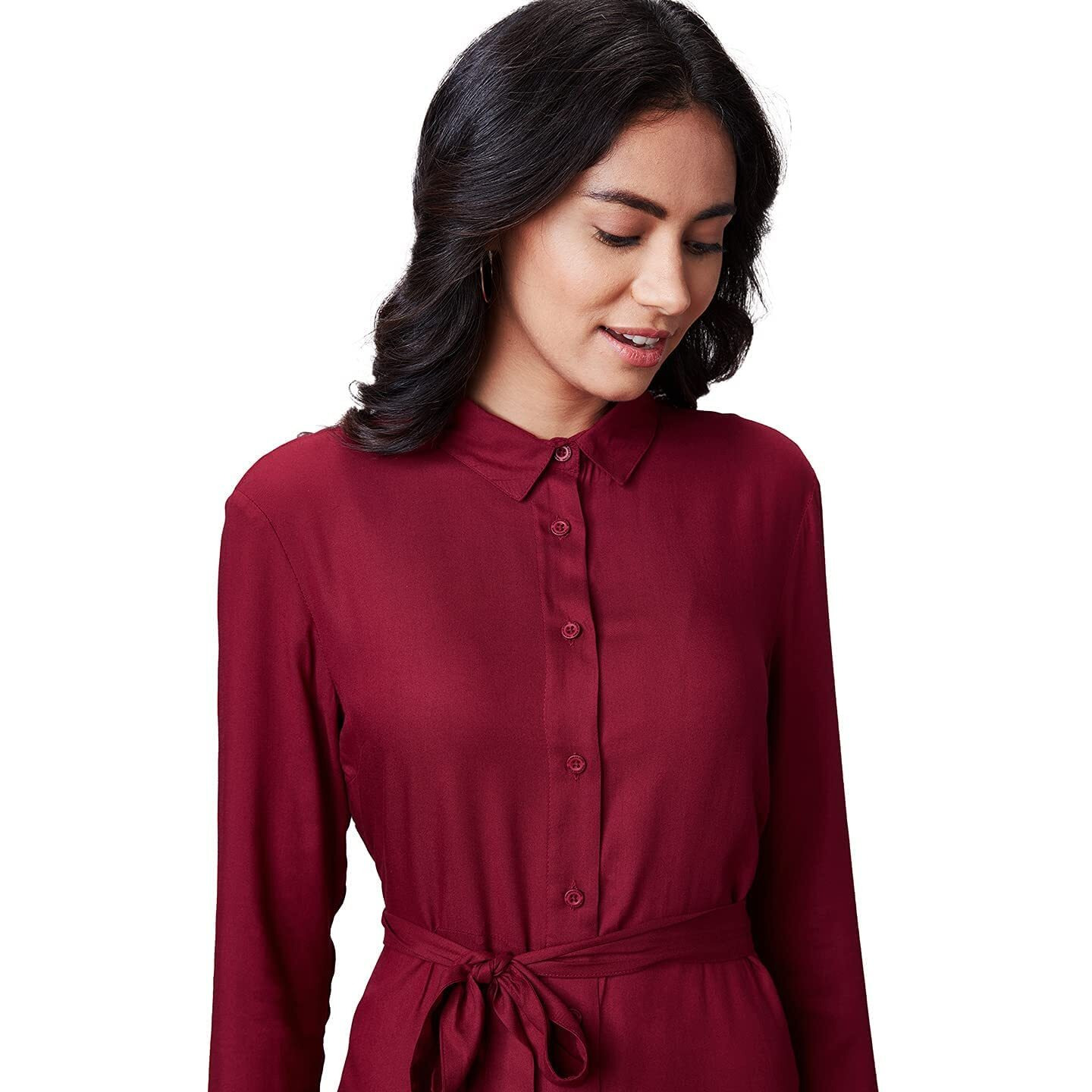The Souled Store Burgundy Womens And Girls Solid Cotton Womens Shirt Dress