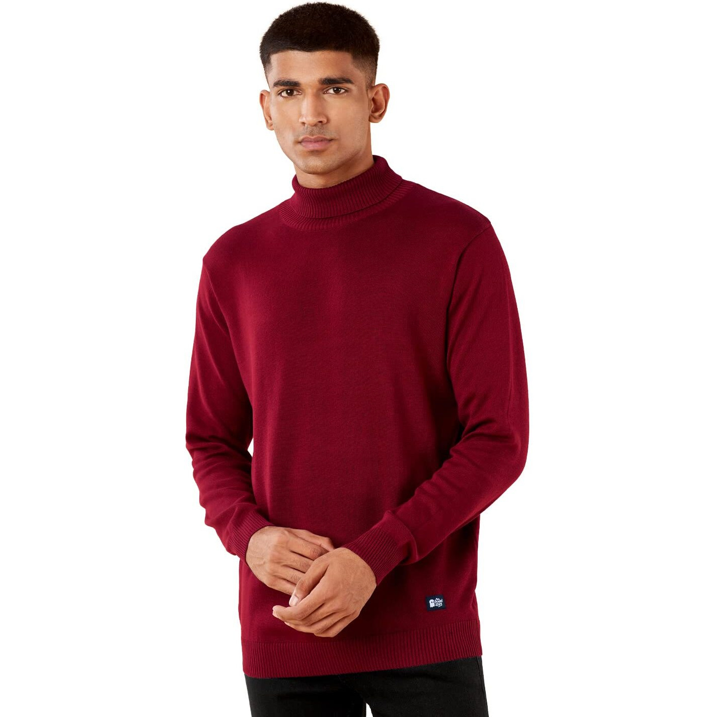 The Souled Store Pomegranate Turtle Neck Mens And Boys Solid Cotton Knitted Sweaters Maroon