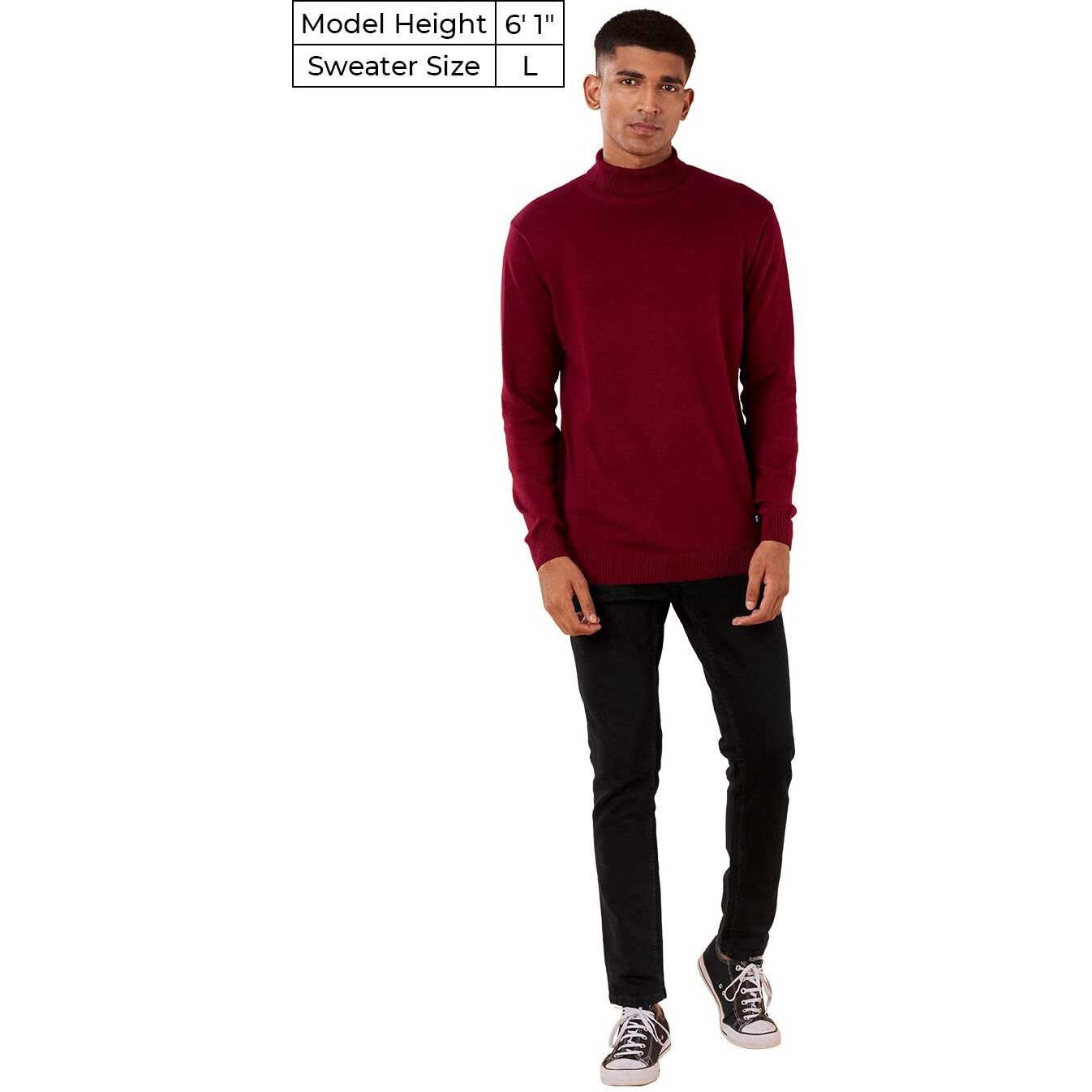 The Souled Store Pomegranate Turtle Neck Mens And Boys Solid Cotton Knitted Sweaters Maroon