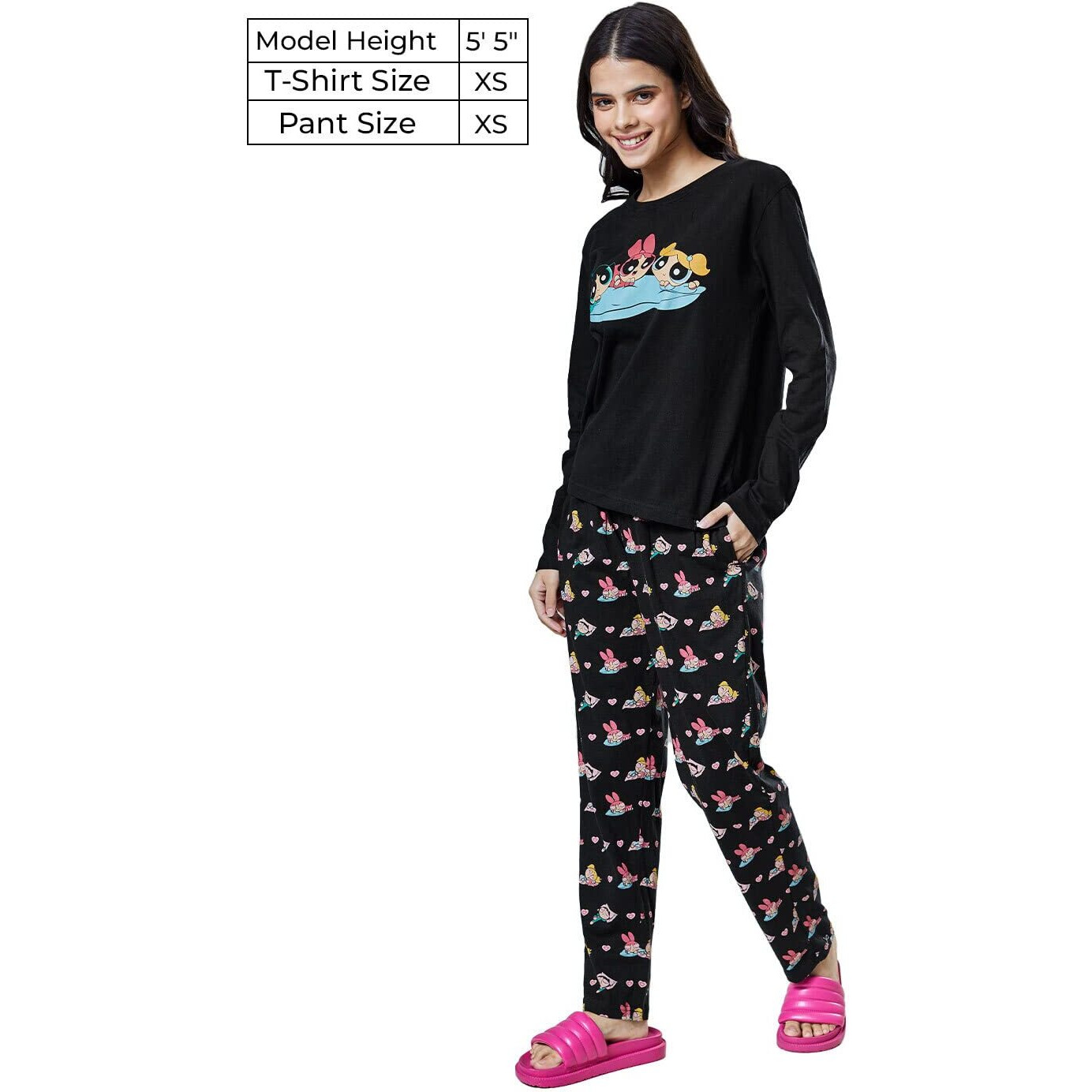 The Souled Store Women Official Powerpuff Girls Slumber Party Edition Black Printed Co-Ord Sets