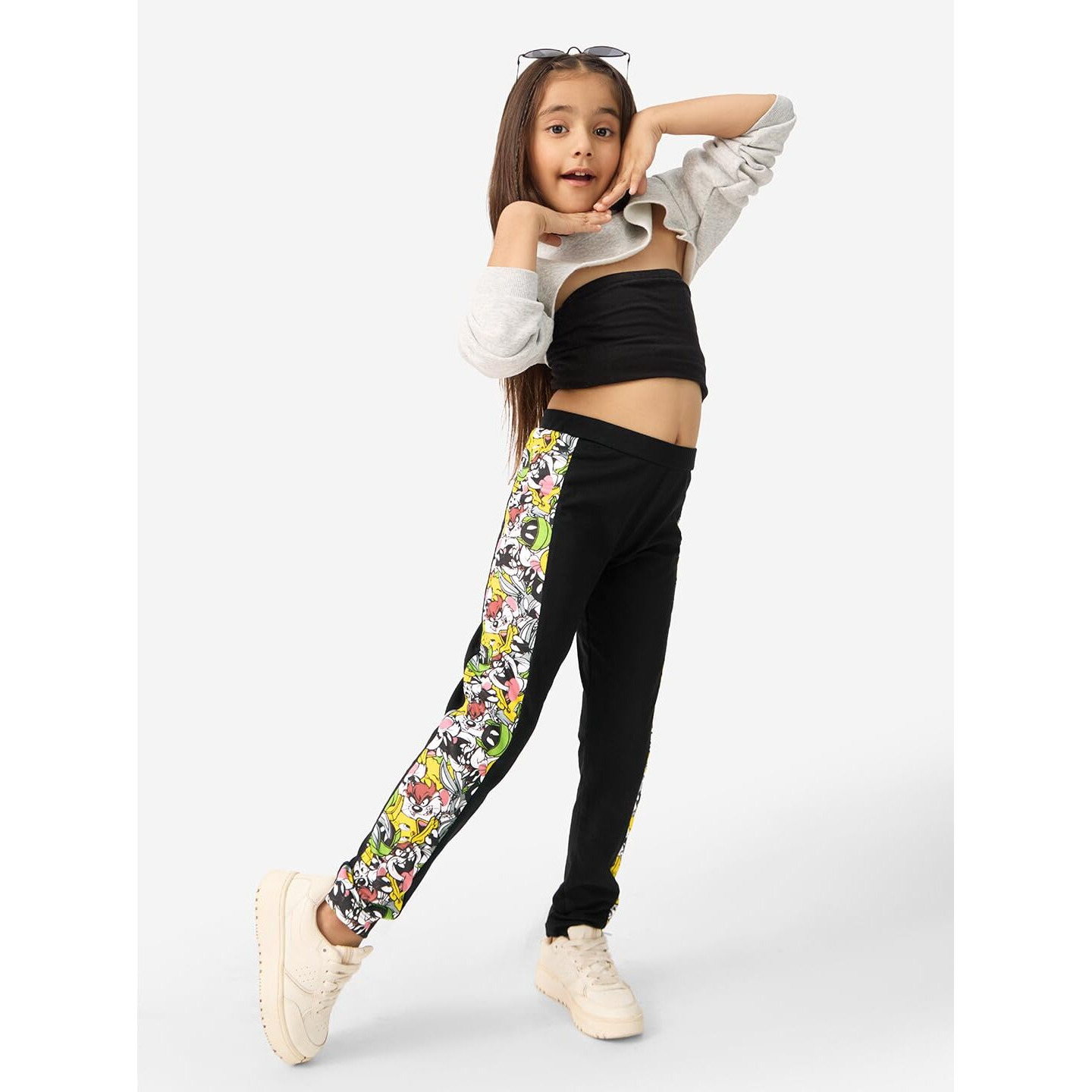 The Souled Store Girl Official Looney Tunes Stripes Black Cotton Leggings