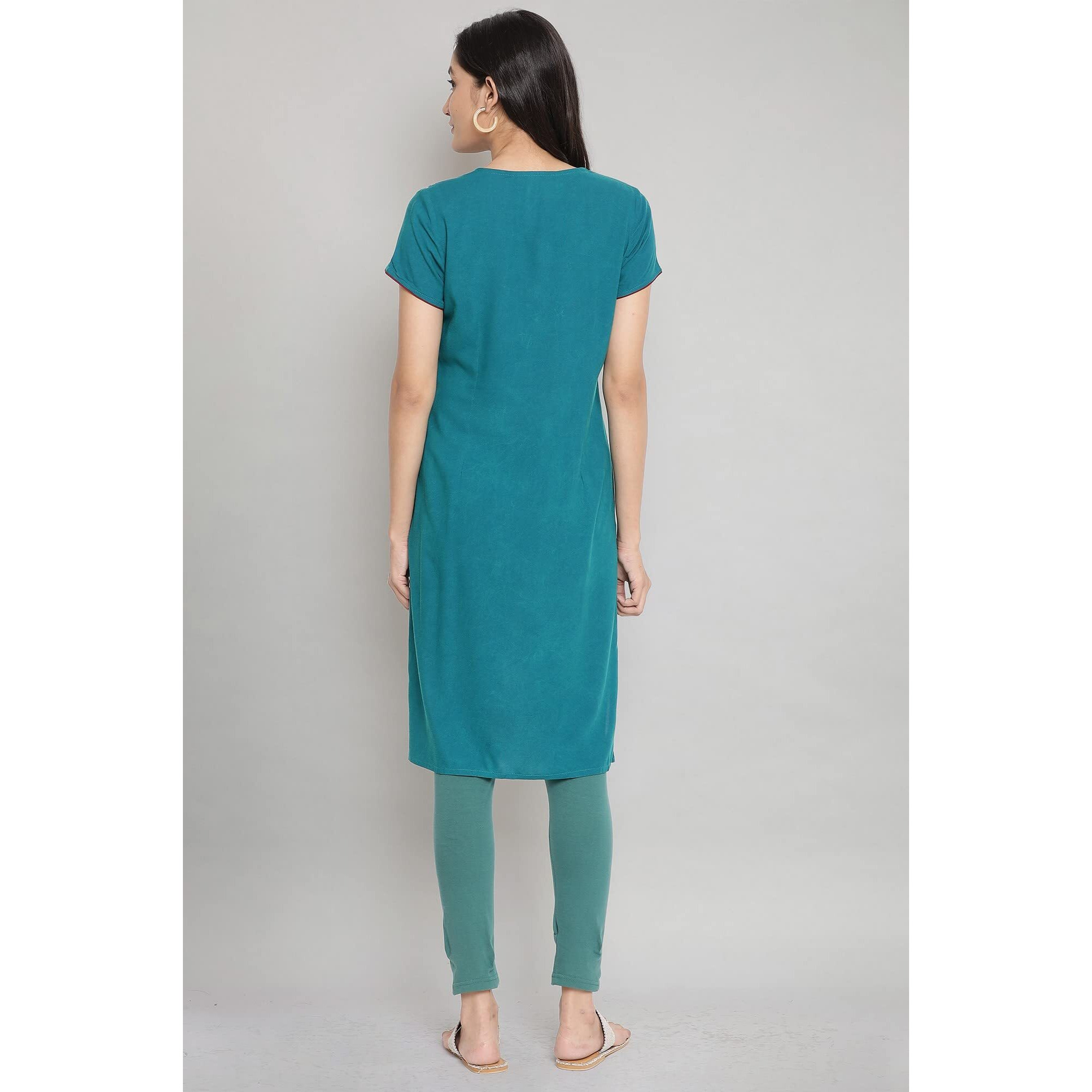 Aurelia Women's Cotton Geometric Regular Kurta (21Aua12726-504463_Green_S)