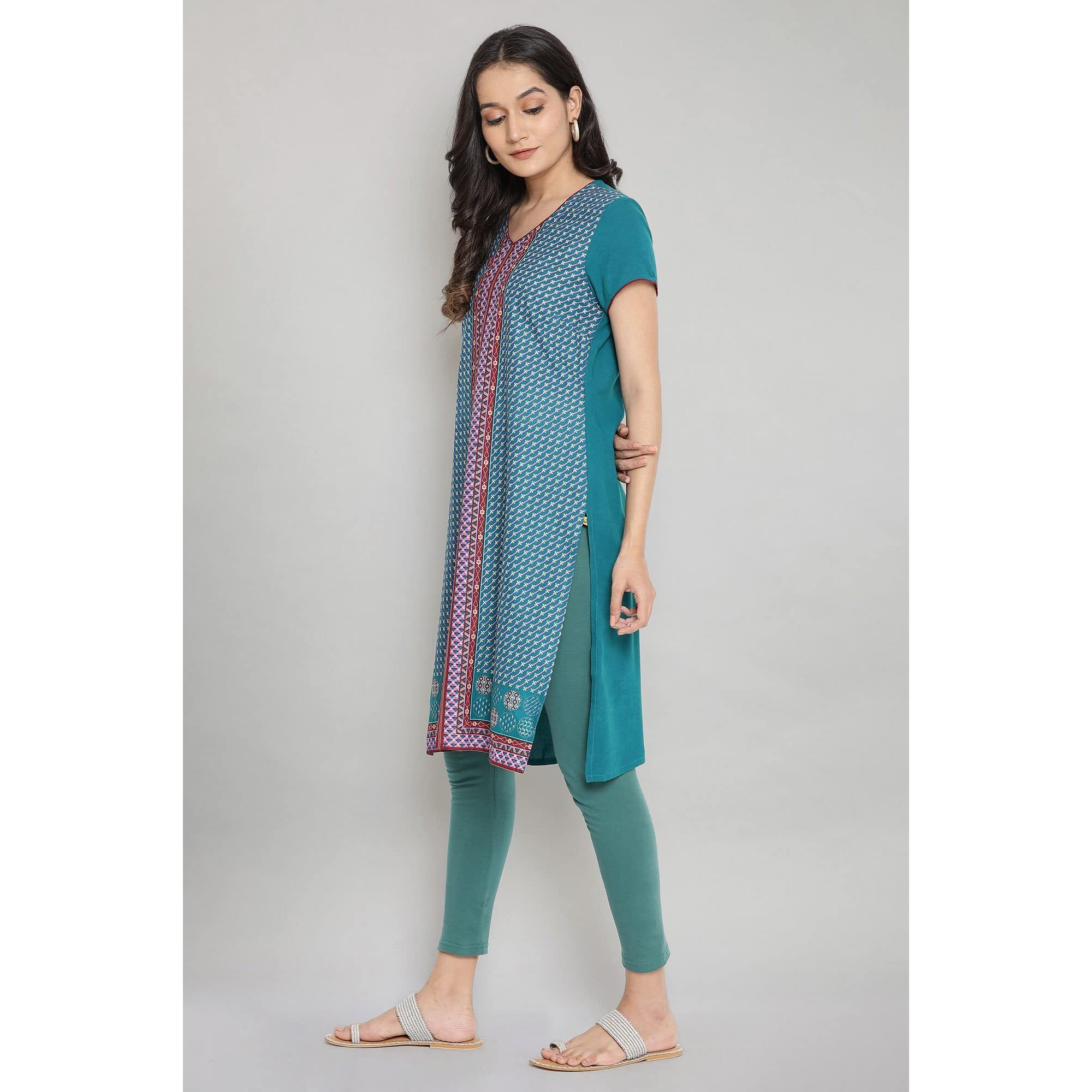 Aurelia Women's Cotton Geometric Regular Kurta (21Aua12726-504463_Green_S)
