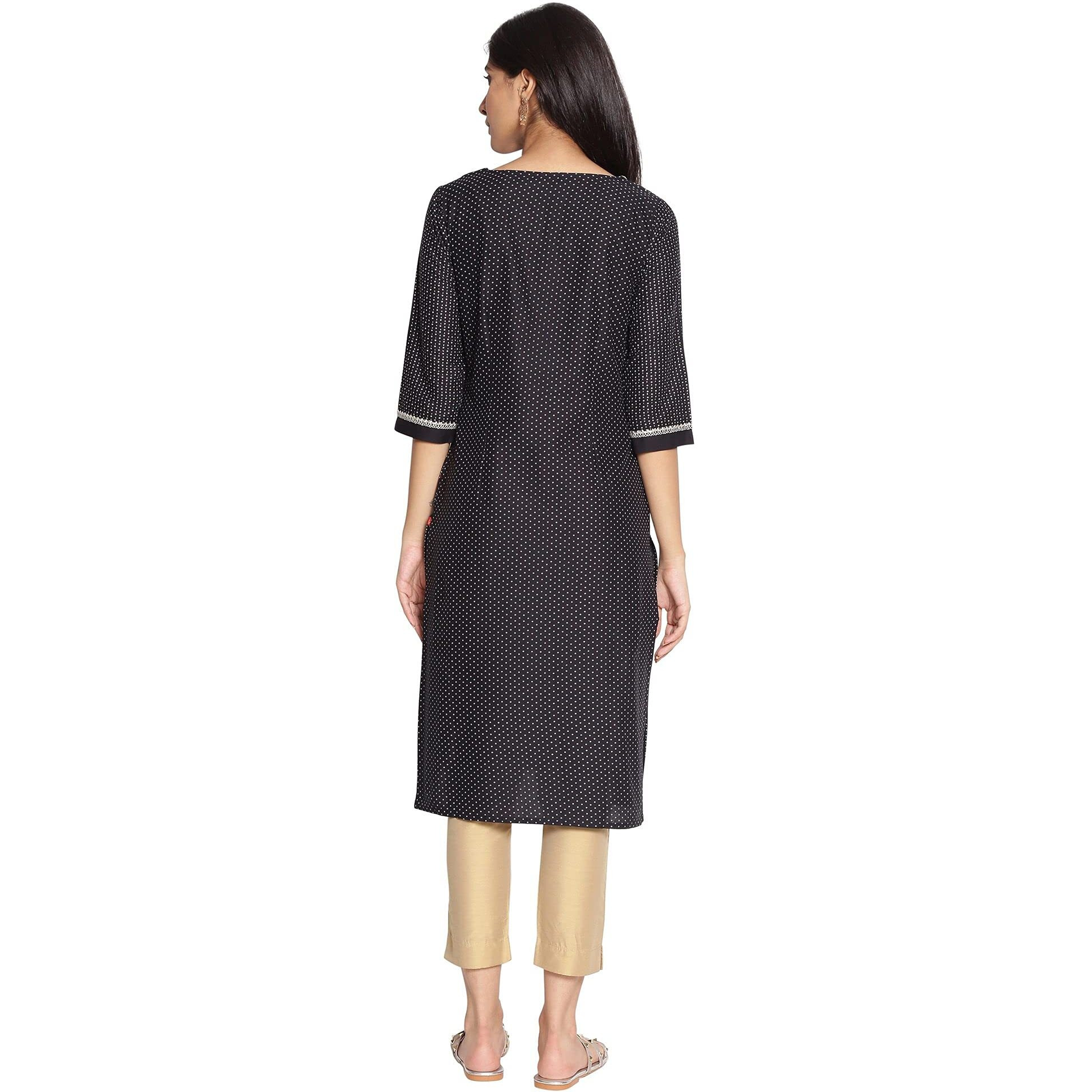 W For Woman Black Mock Neck Straight Kurta_21Auw16543-116839_S
