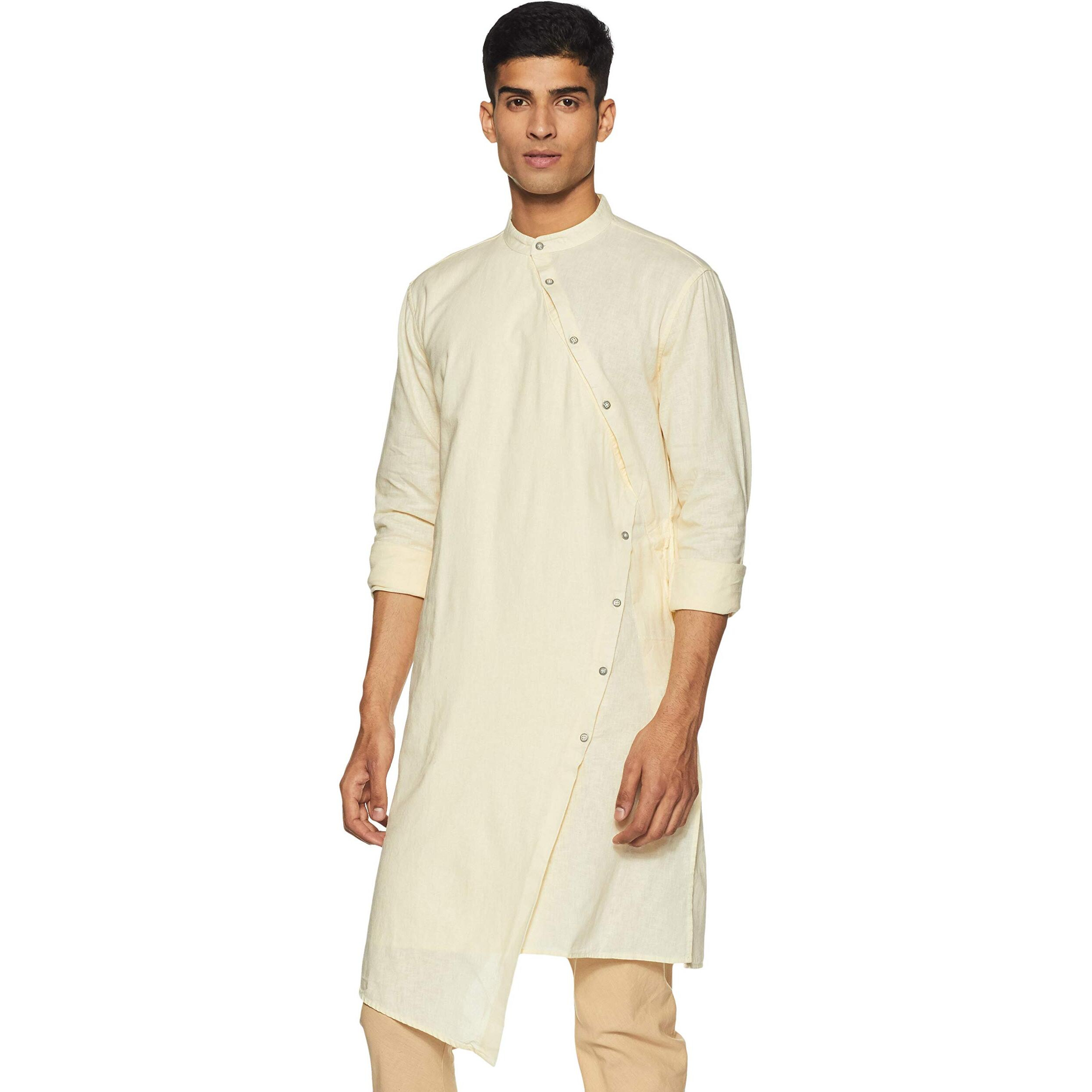 The Indian Garage Co Men's Cotton Slim Fit Kurta (K863L42_Yellow_L)