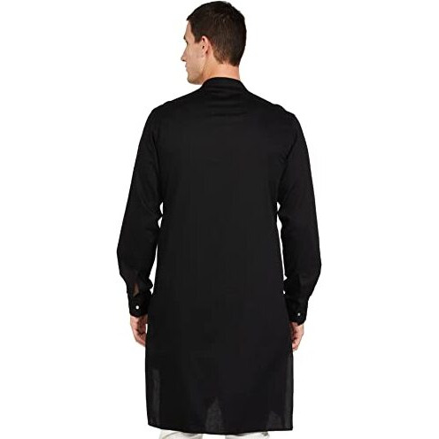 The Indian Garage Co Men's Cotton Slim Kurta (0620-Ck34L42-04_Black_L)