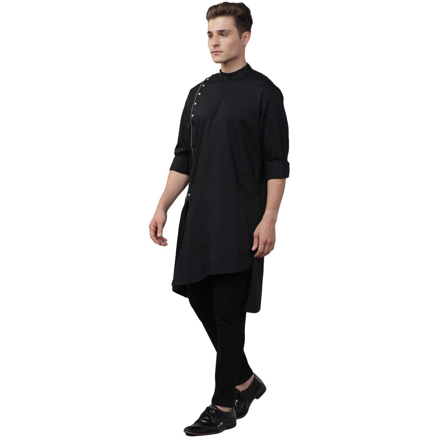 The Indian Garage Co Men's Cotton Slim Kurta (0620-Ck34L42-04_Black_L)