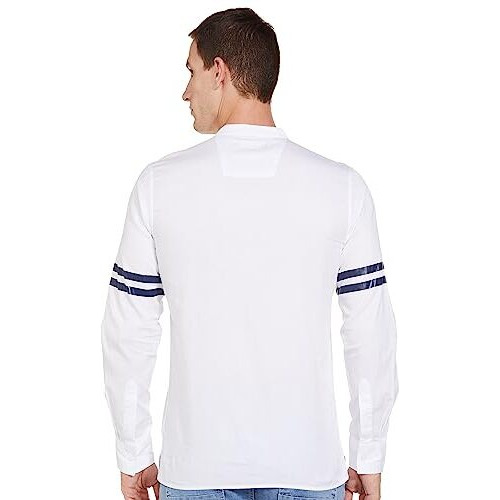 The Indian Garage Co Men's Cotton Slim Henley Shirt (1220-Sk19L29-05_White Small)