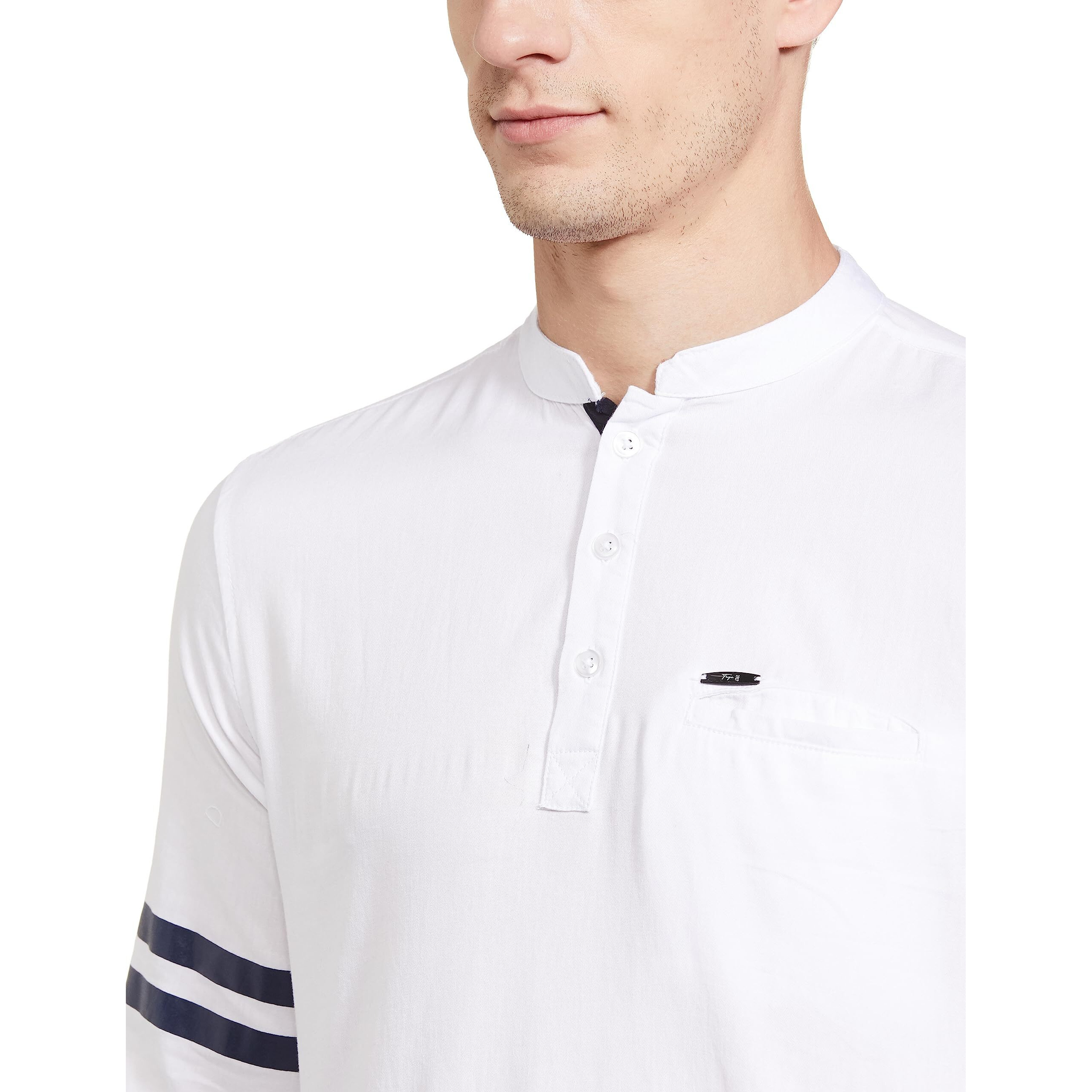 The Indian Garage Co Men's Cotton Slim Henley Shirt (1220-Sk19L29-05_White Small)