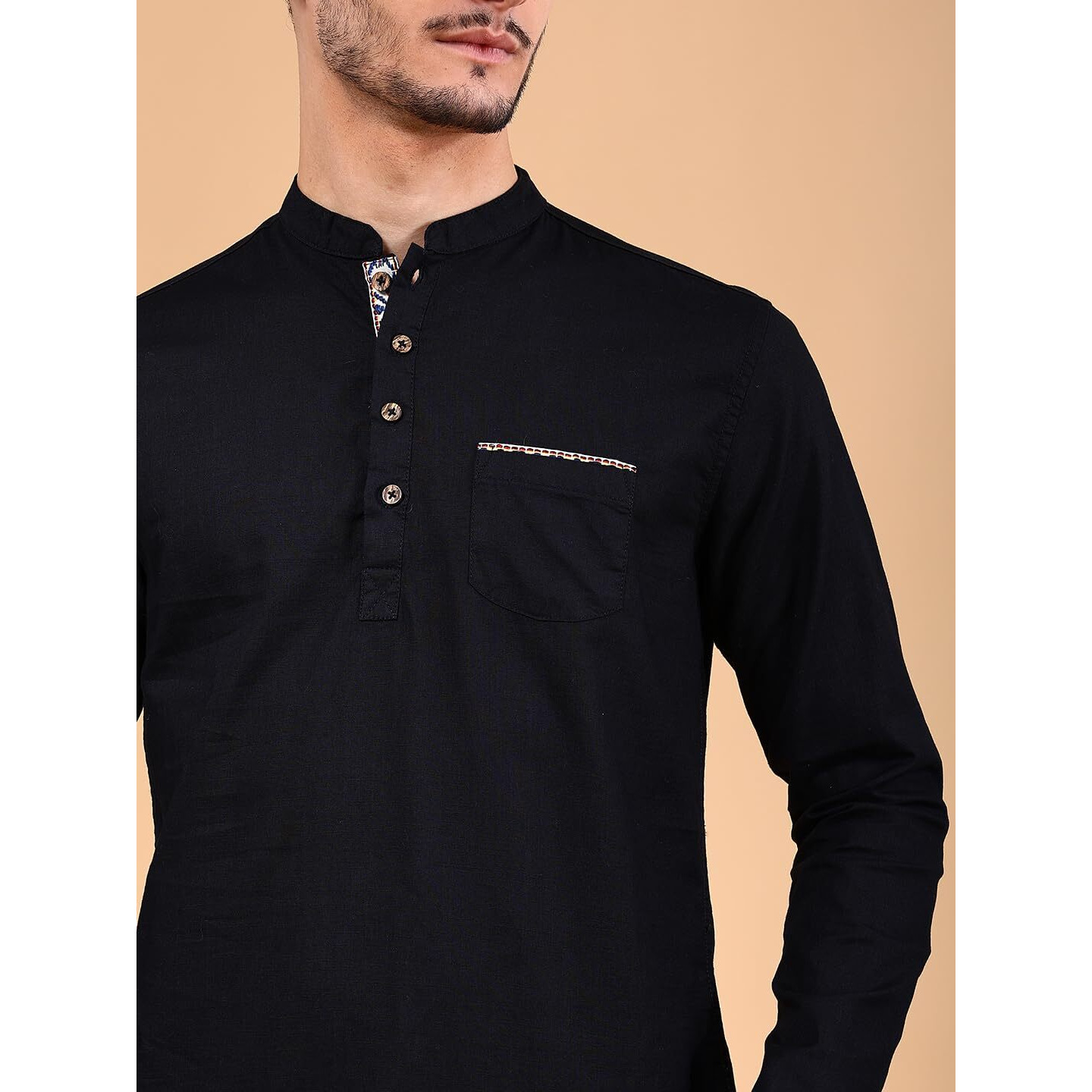 The Indian Garage Co Men's Cotton Slim Kurta (0121-Sk24L29-04_Black