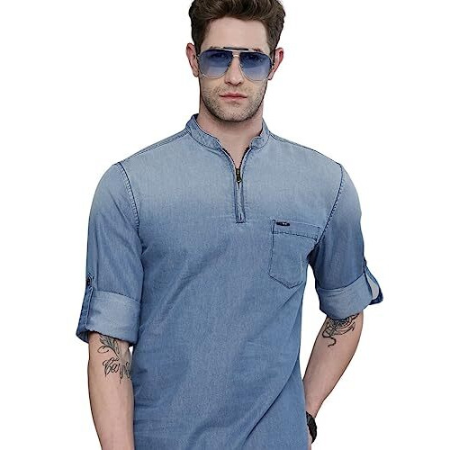 The Indian Garage Co Men's Polycotton Slim Fit Kurta (0321-Dbmsk01L29-03_Blue_2Xl)
