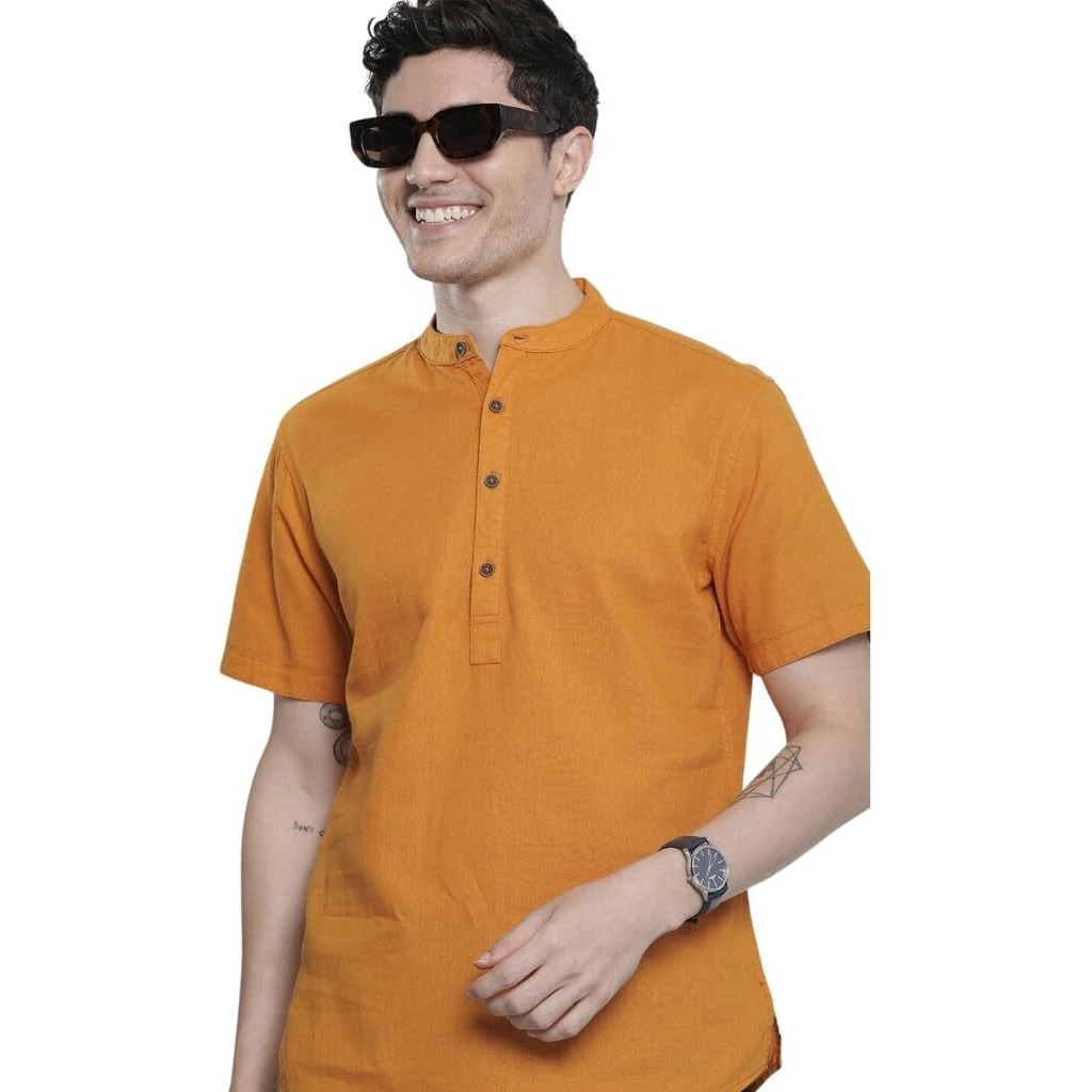The Indian Garage Co Men's Slim Fit Kurta (0323-Shkuln-01-01_Orange M)