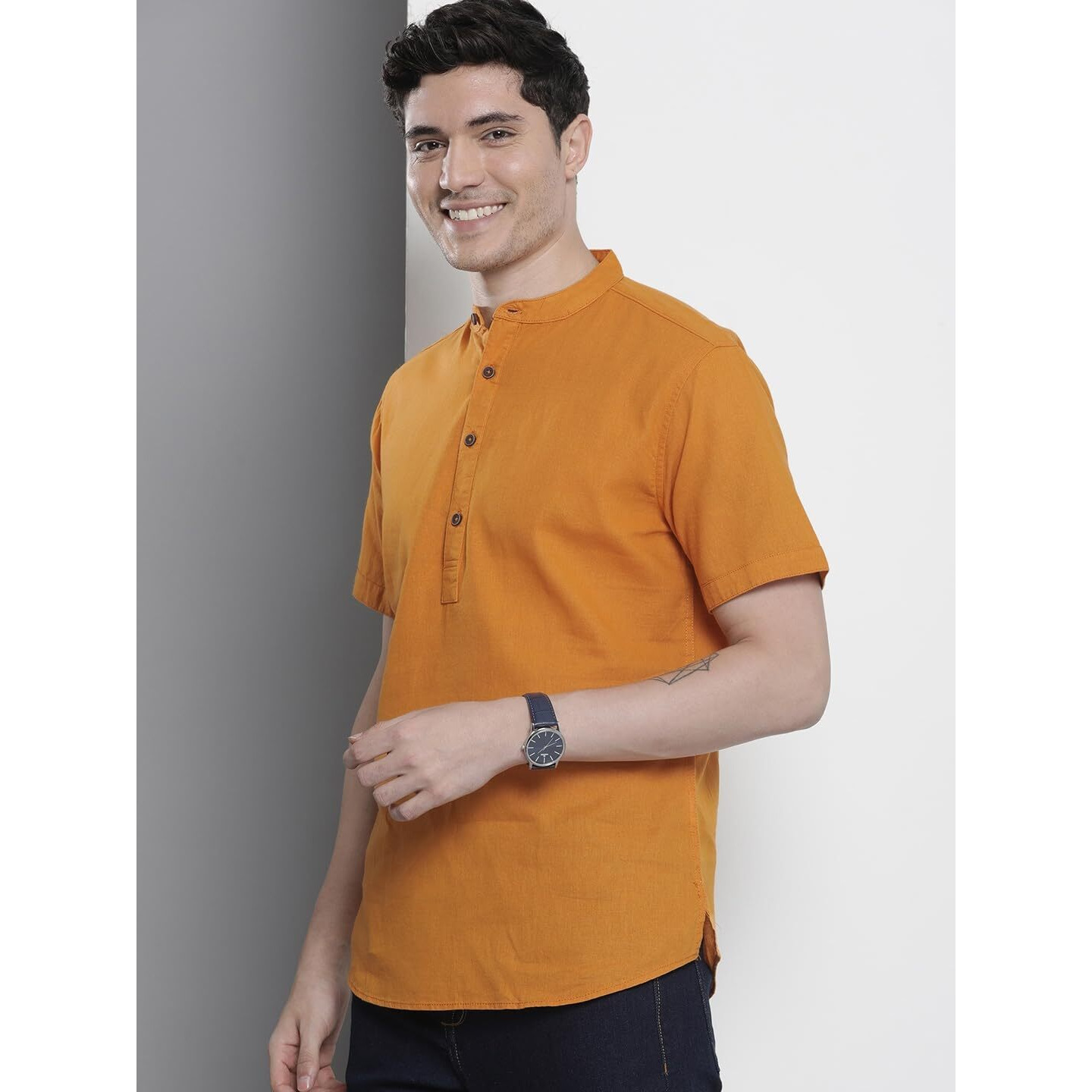 The Indian Garage Co Men's Slim Fit Kurta (0323-Shkuln-01-01_Orange Xl)