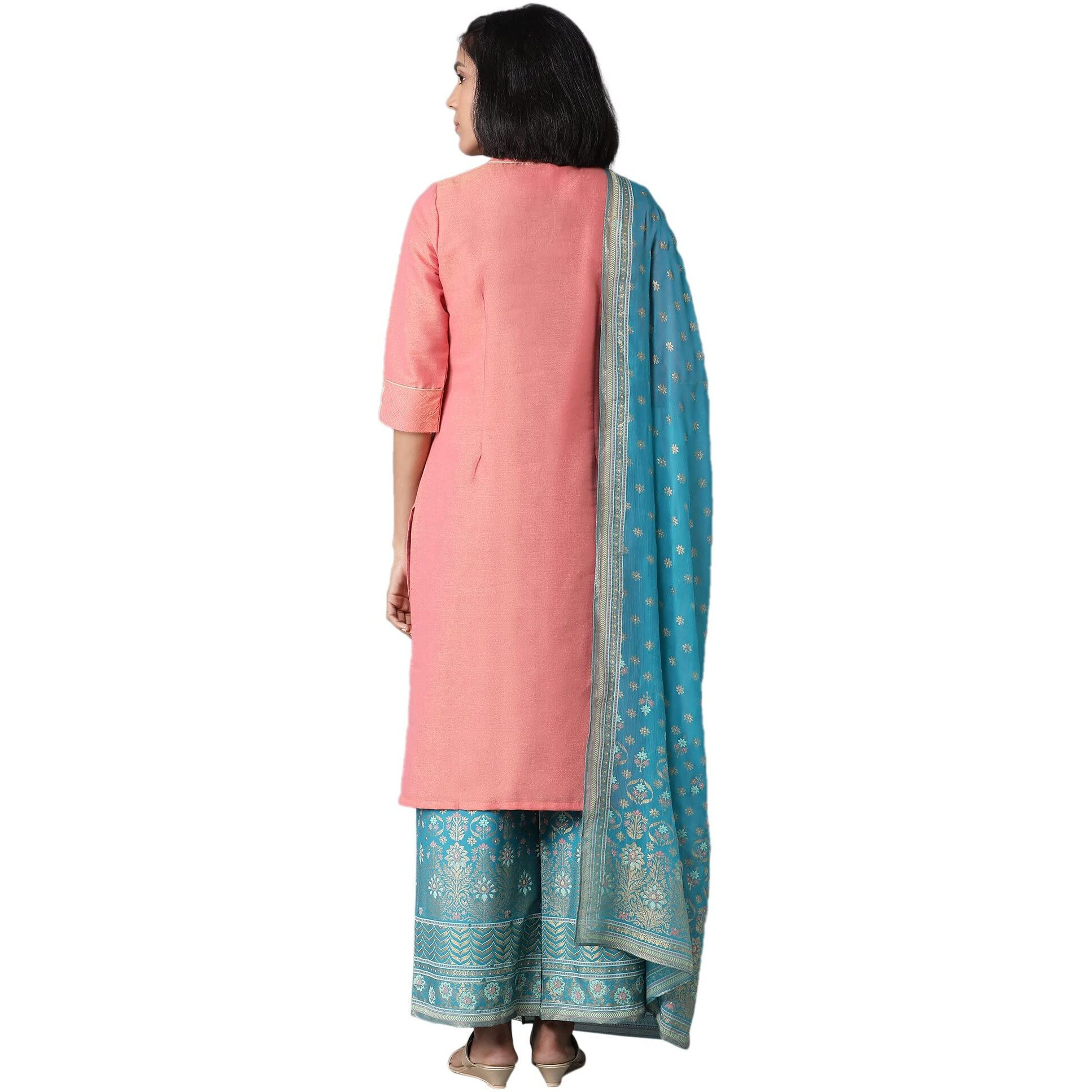 Aurelia Women's Rayon Blend Kurta, Palazzo & Dupatta (21Auas12434-702246_Peach_S)