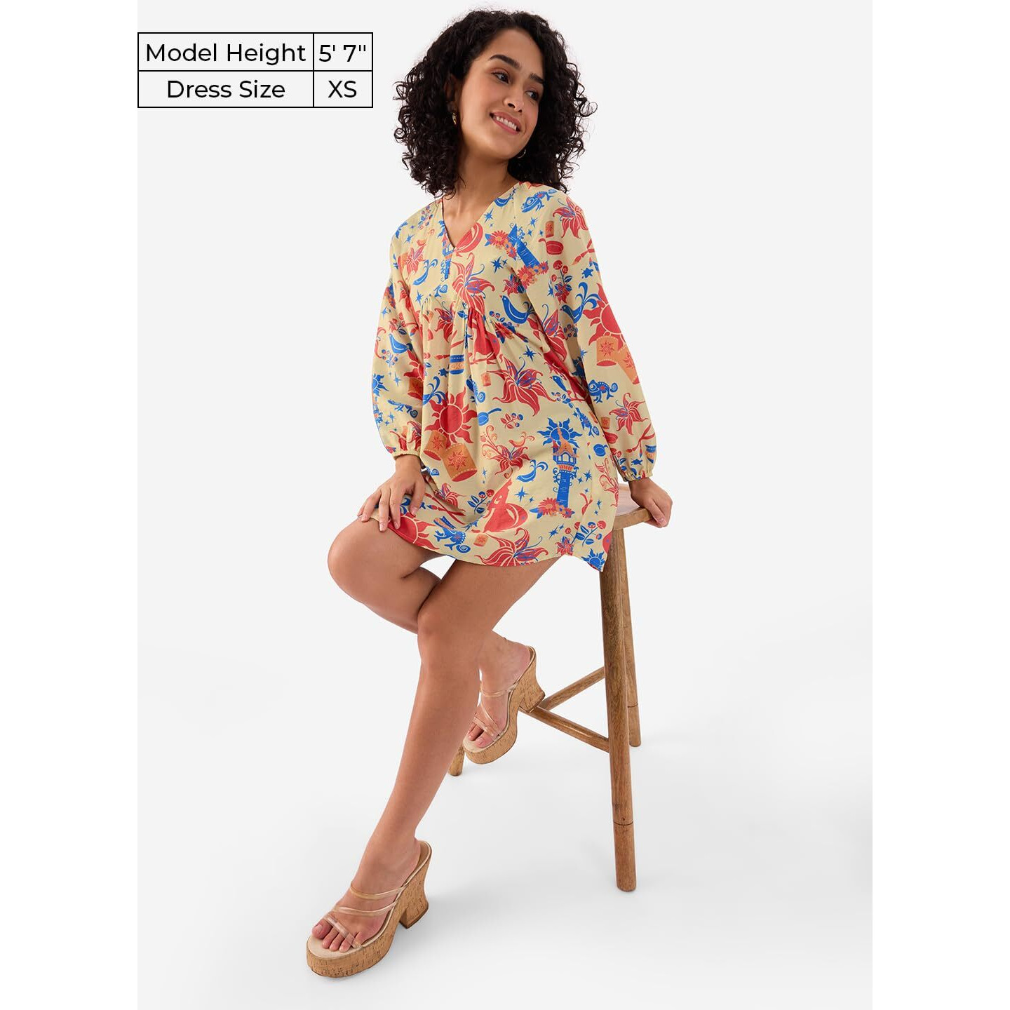 The Souled Store Official Disney Tangled Women And Girls Long Sleeves V Neck Multicolor All Over Printed Viscose Blend Mini Dresses