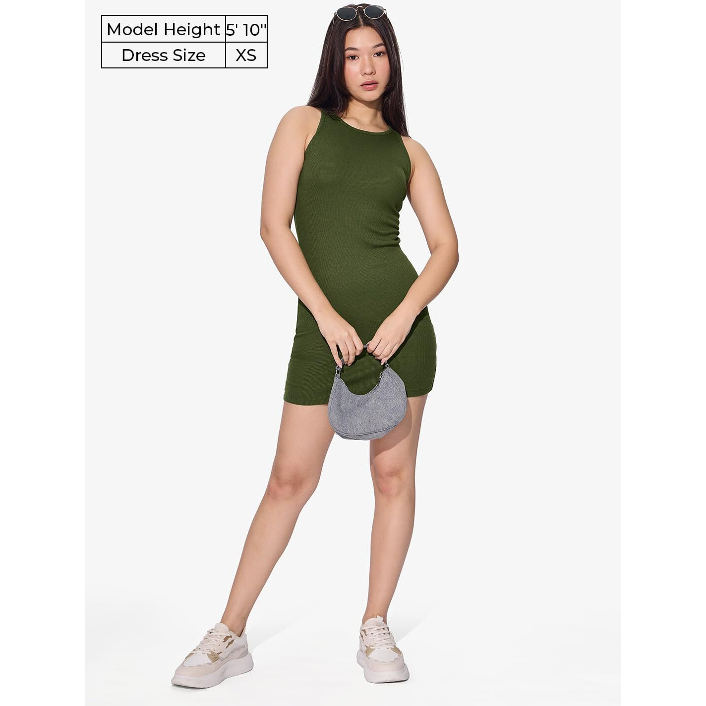 The Souled Store Solids Olive Green Women And Girls Sleeveless Round Neck Polyester Blend Ribbed Body Con Dresses