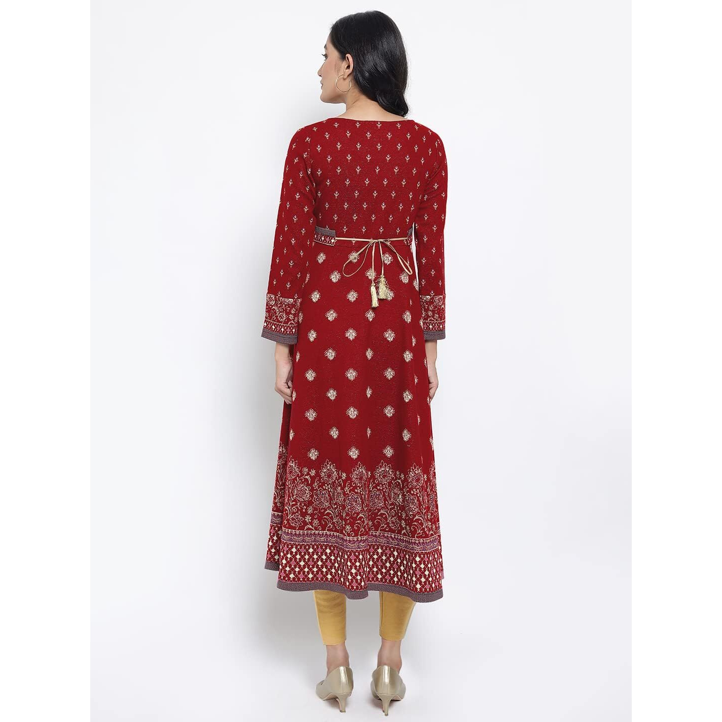 Aurelia Women's Polyester Blend Red Jacquard Dress Below The Knee (21Noa12751-702424 M)