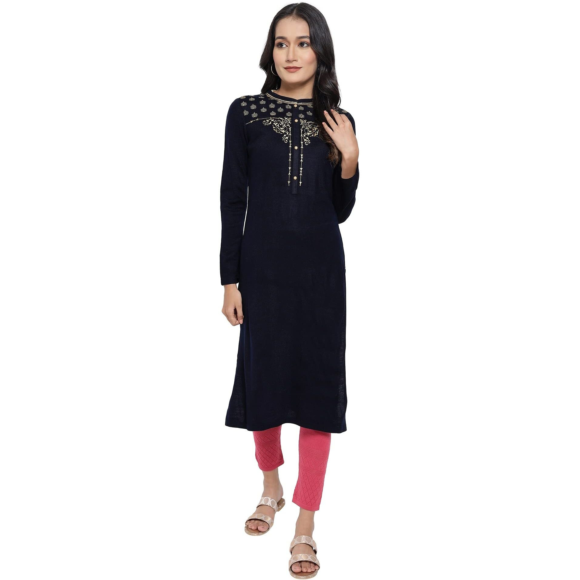 Aurelia Women's Cotton Blend Solid Regular Kurta (21Noa12756-702356_Teal_Xs)