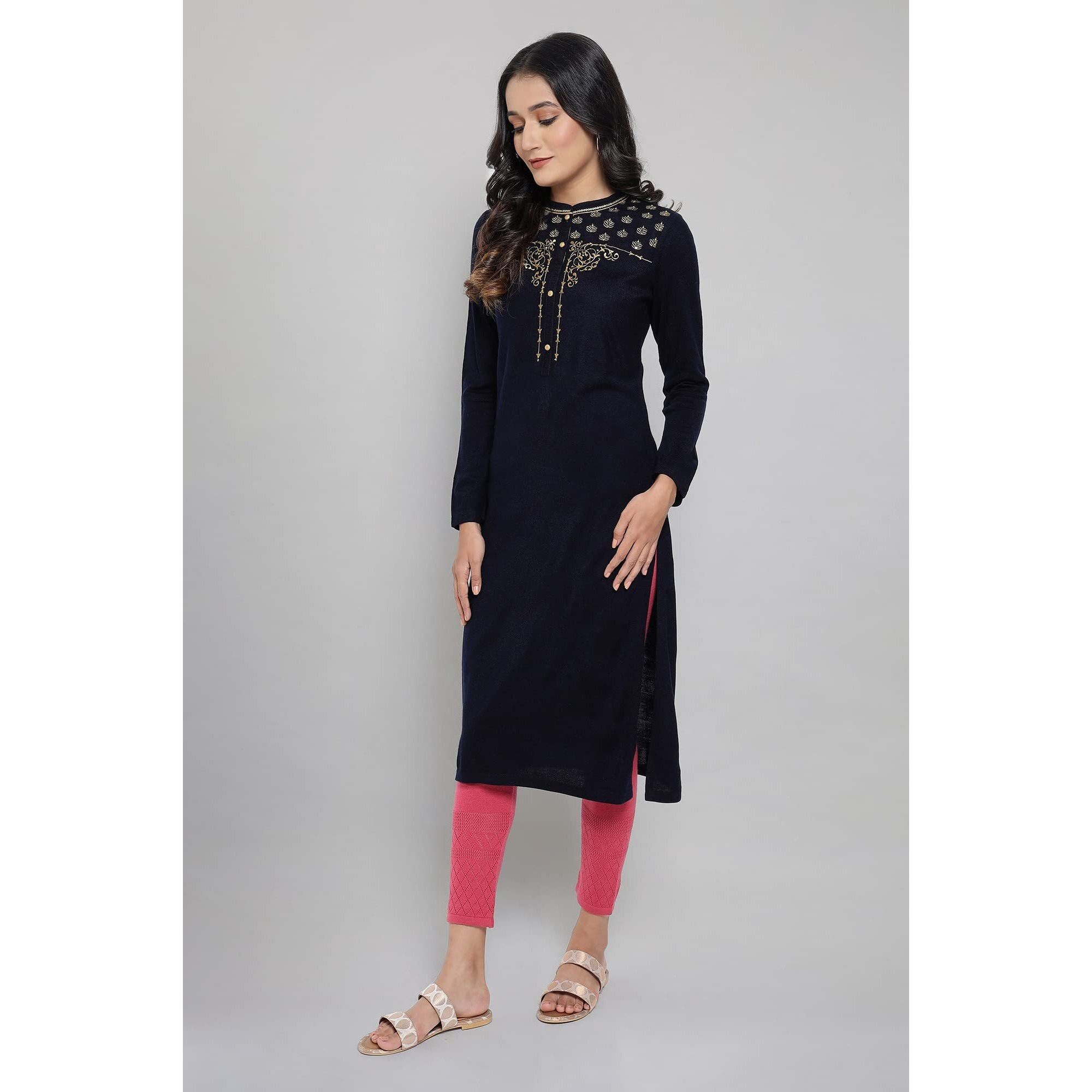 Aurelia Women's Cotton Blend Solid Regular Kurta (21Noa12756-702356_Teal_Xs)