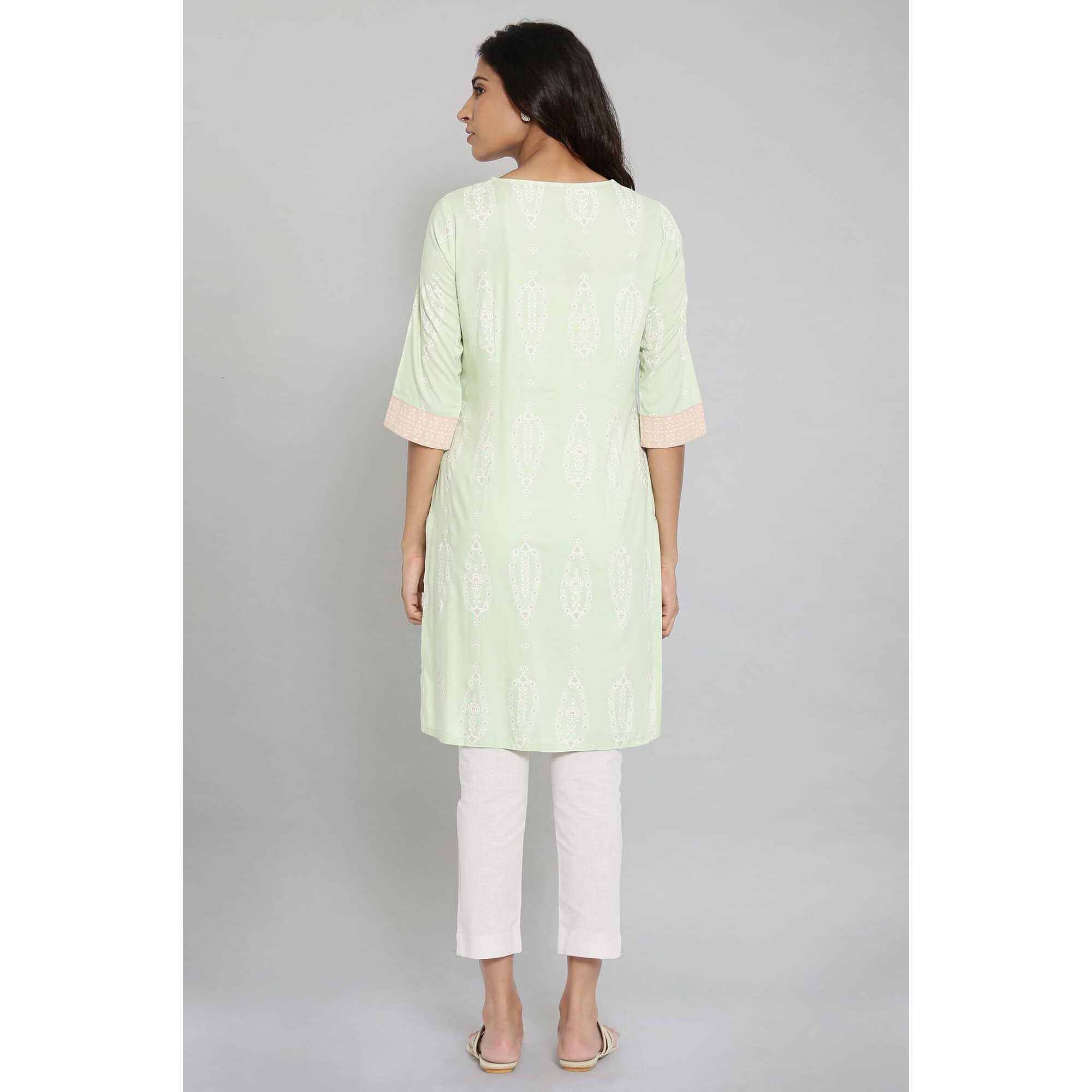 W For Woman Women's Viscose Regular Kurta (21Auw17167-117889_Tea Green_16)