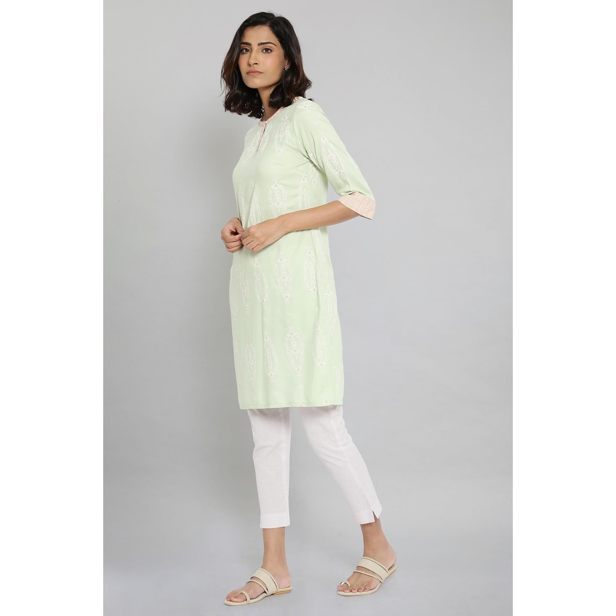 W For Woman Women's Viscose Regular Kurta (21Auw17167-117889_Tea Green_16)