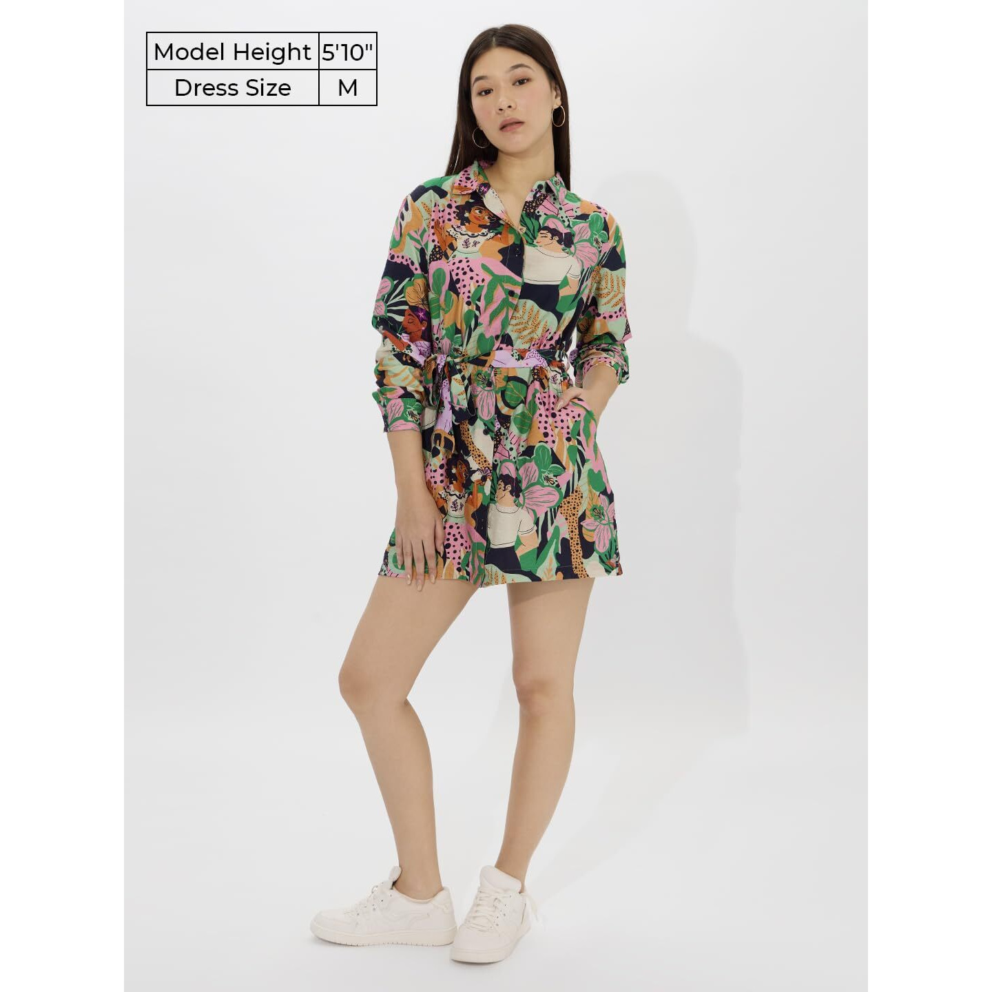 The Souled Store Official Disney Encanto Women And Girls Long Sleeves Collared Neck Button Front Viscose Blend All Over Printed Shirt Dresses Multicolour