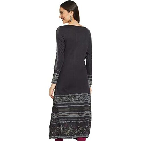 W For Woman Women's Acrylic Floral Regular Kurta (21Now16968-117277P_Graphite_S)