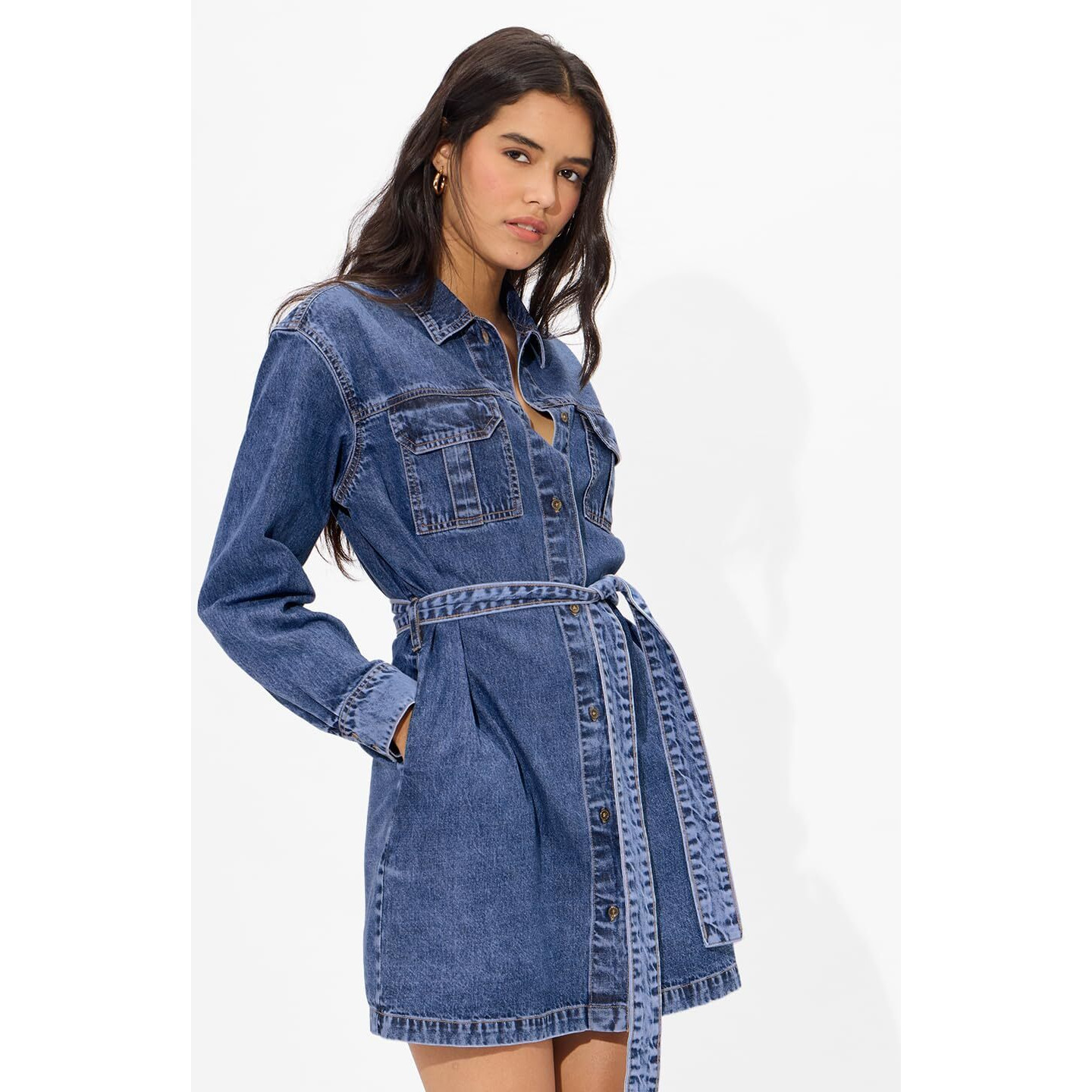 The Souled Store Denim Shirt Dress Iris Women And Girls Long Sleeves Collared Neck Button Front Viscose Blend All Over Printed Shirt Dresses