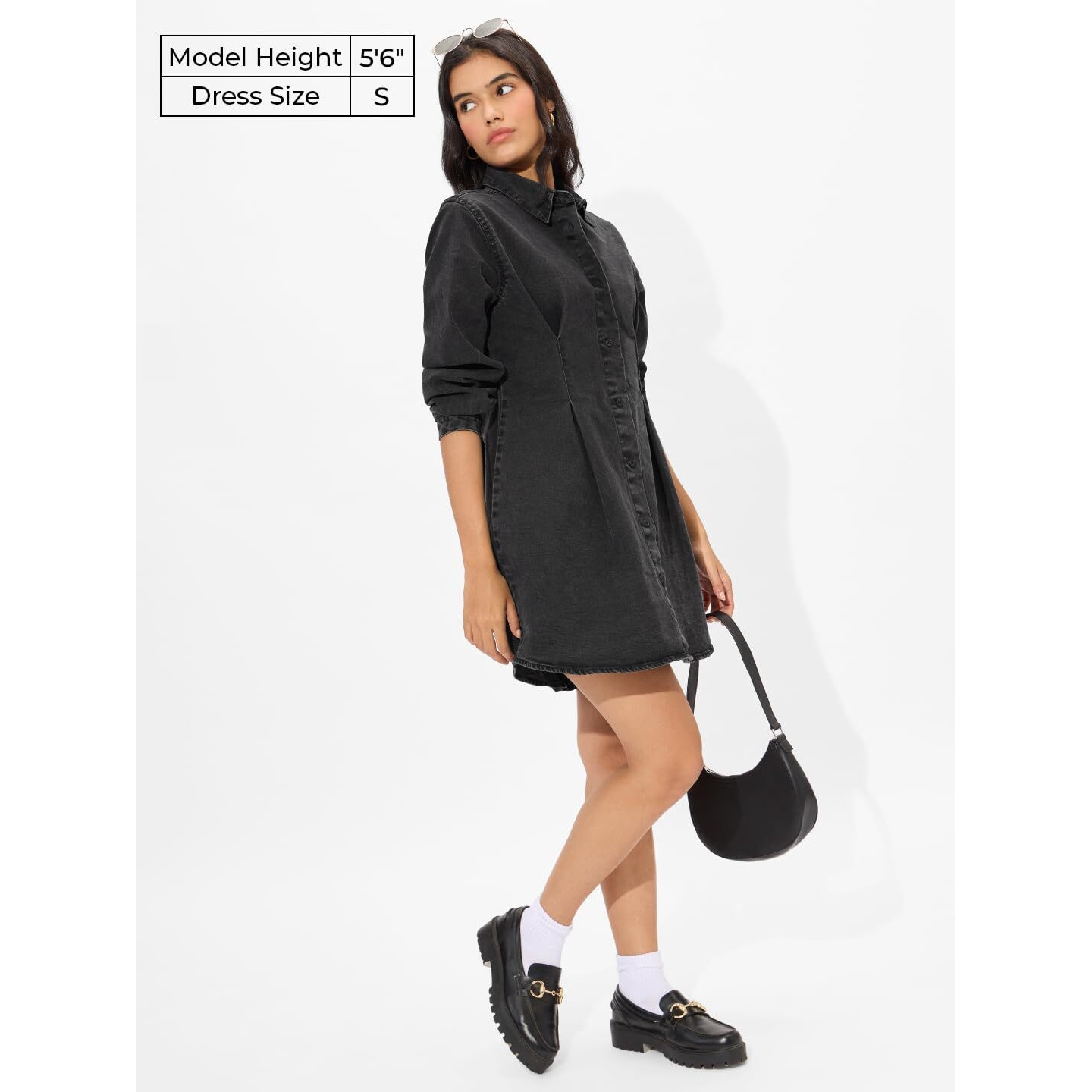 The Souled Store Official Denim Shirt Dress Originals Charcoal Women And Girls Long Sleeves Collared Neck Button Front Viscose Blend All Over Printed Shirt Dresses