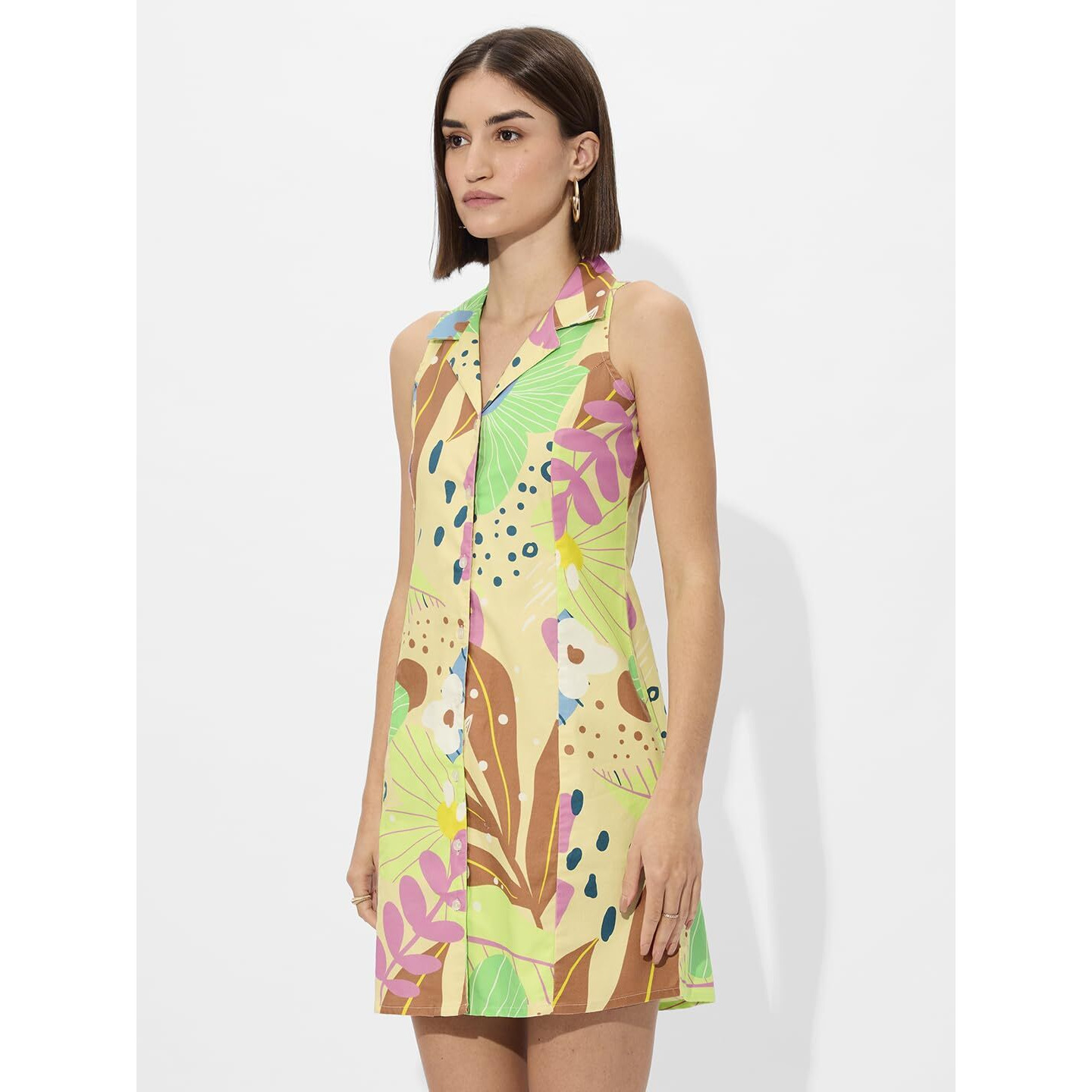 The Souled Store Floral Women And Girls Long Sleeves Collared Neck Button Front Textured Shirt Dress